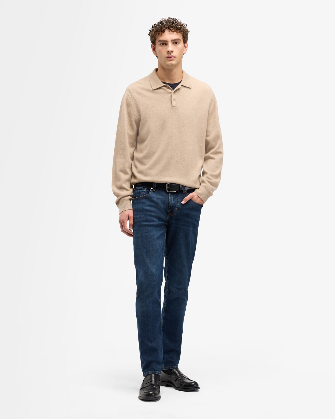 LONG SLEEVE POLO SWEATER CASHMERE UMBER