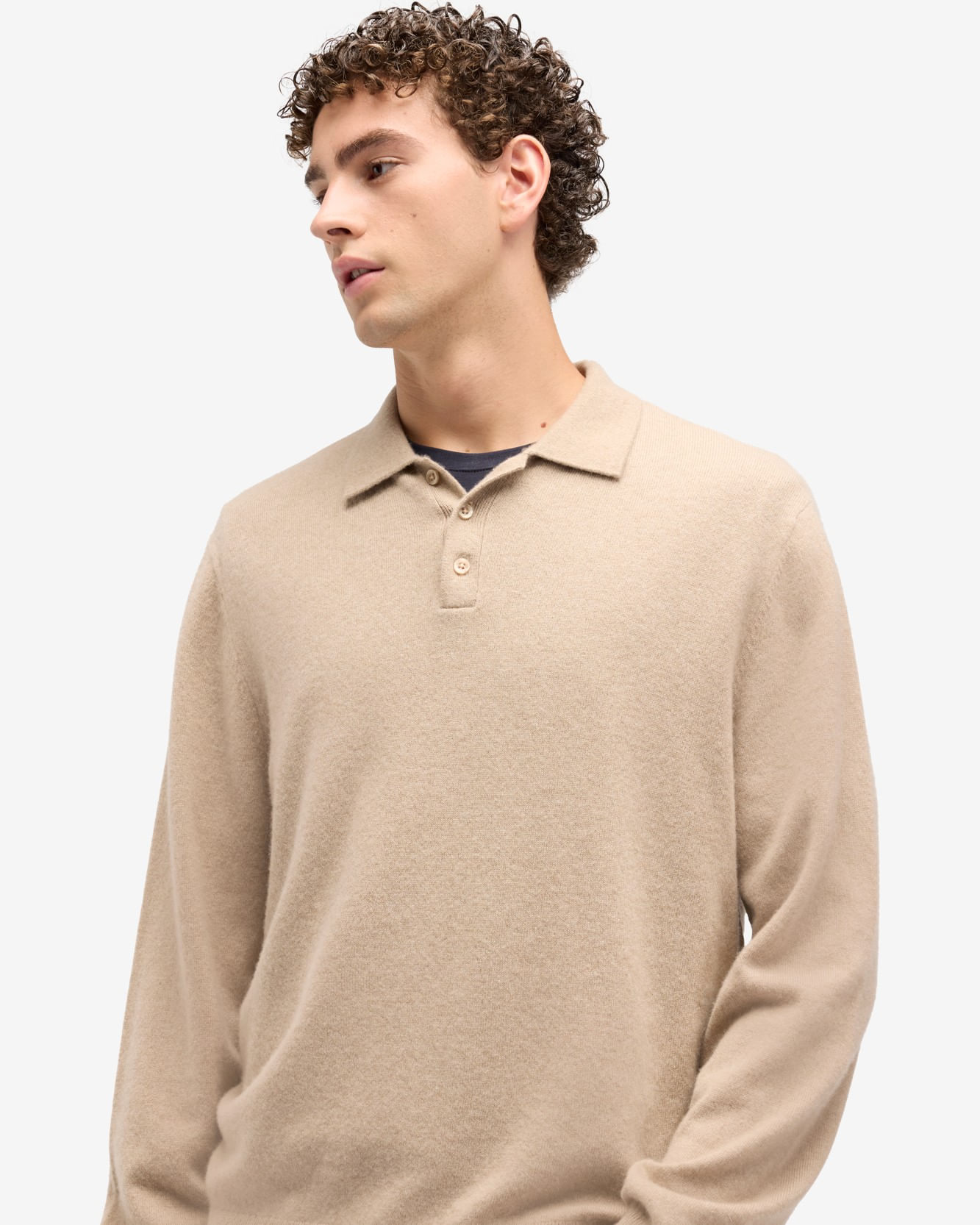 LONG SLEEVE POLO SWEATER CASHMERE UMBER