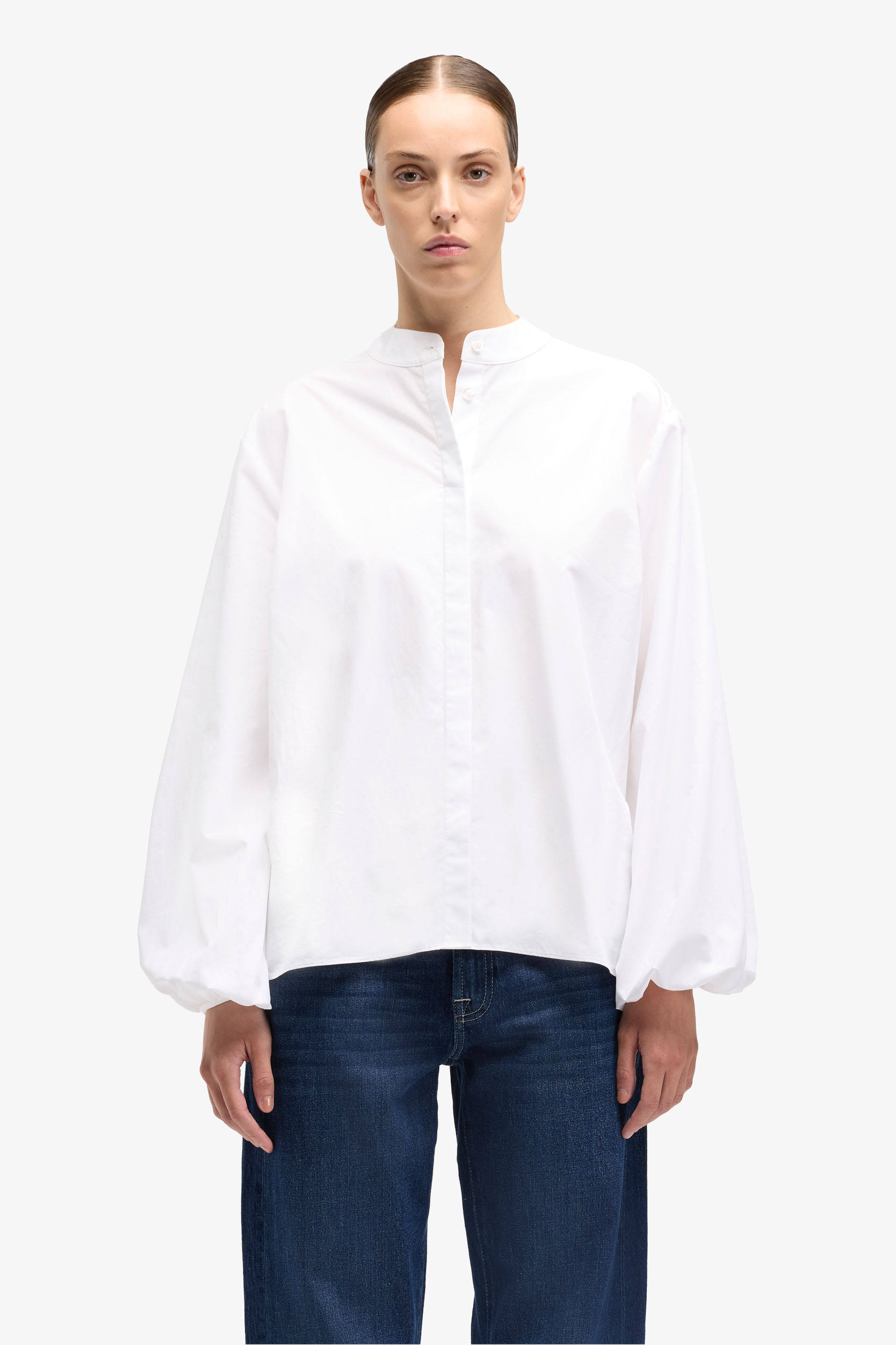 BALLOON SLEEVE SHIRT in Poplin in White