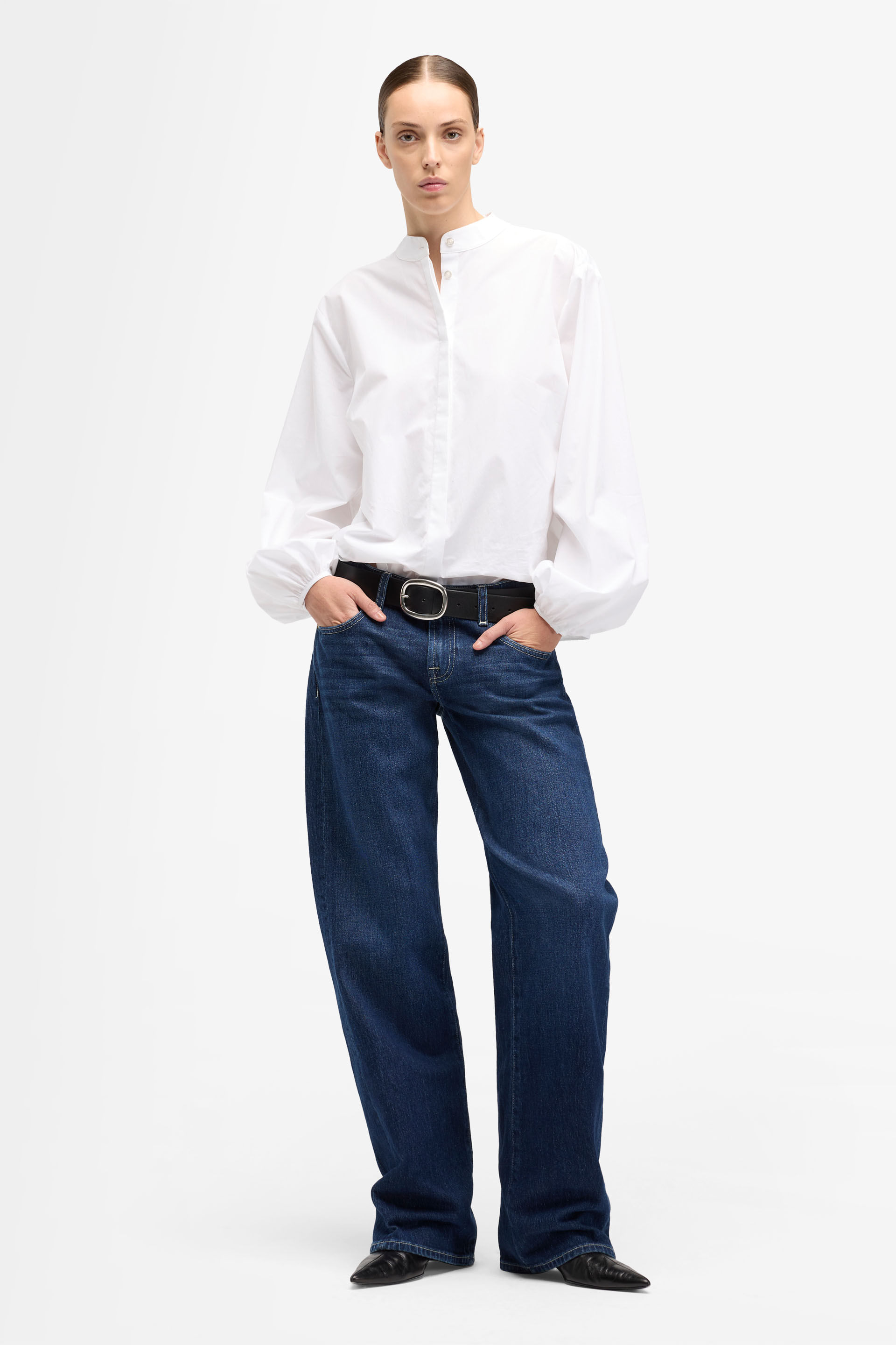 BALLOON SLEEVE SHIRT in Poplin in White
