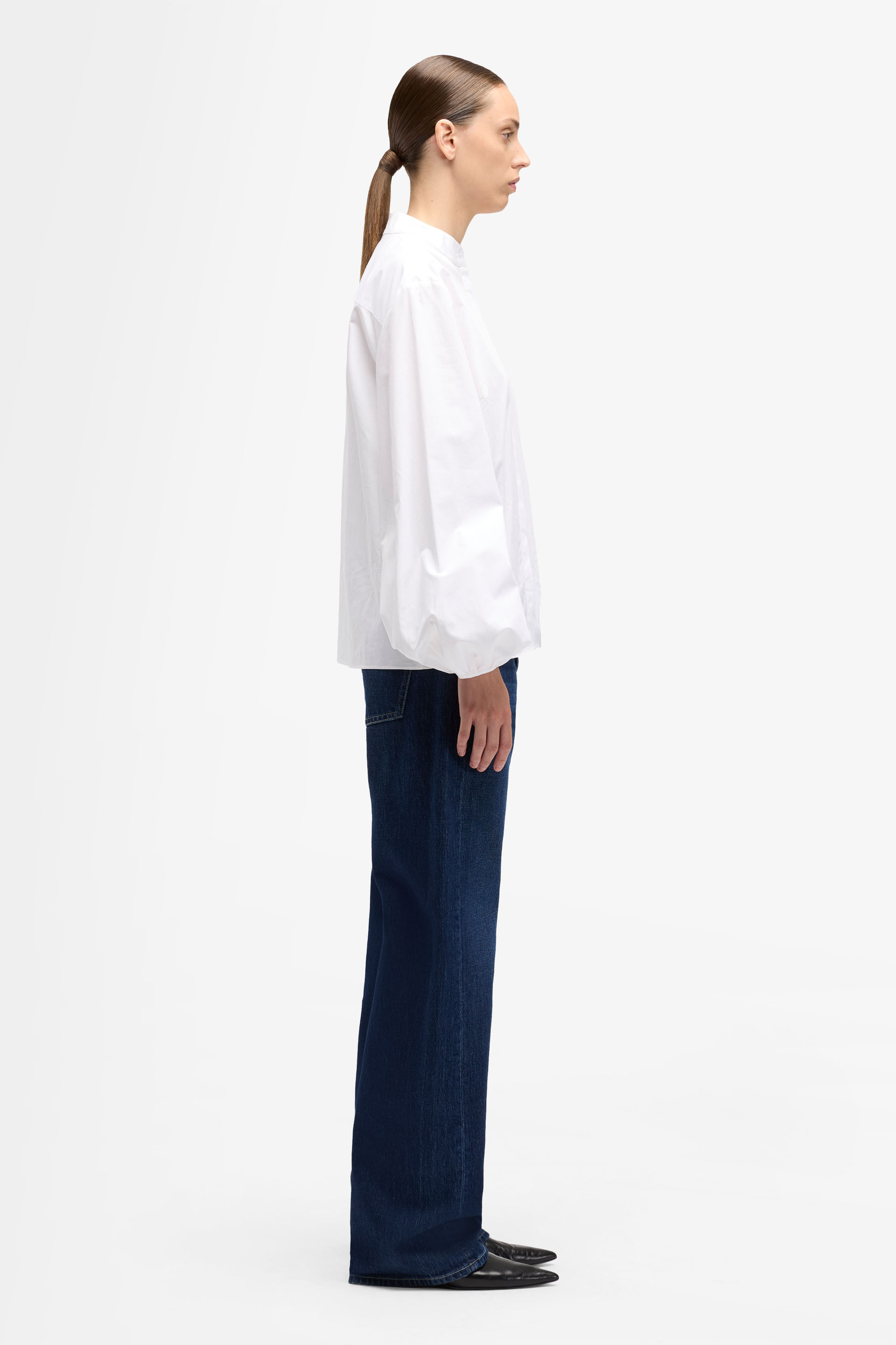 BALLOON SLEEVE SHIRT in Poplin in White