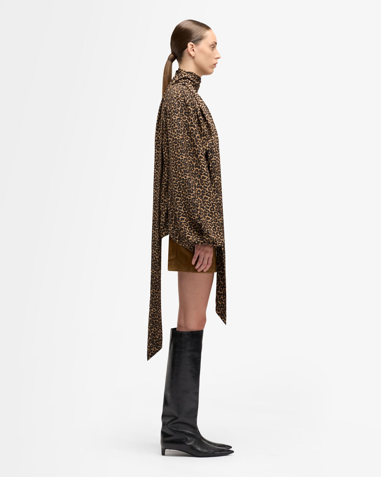 BOW SHIRT SILK LEO PRINT