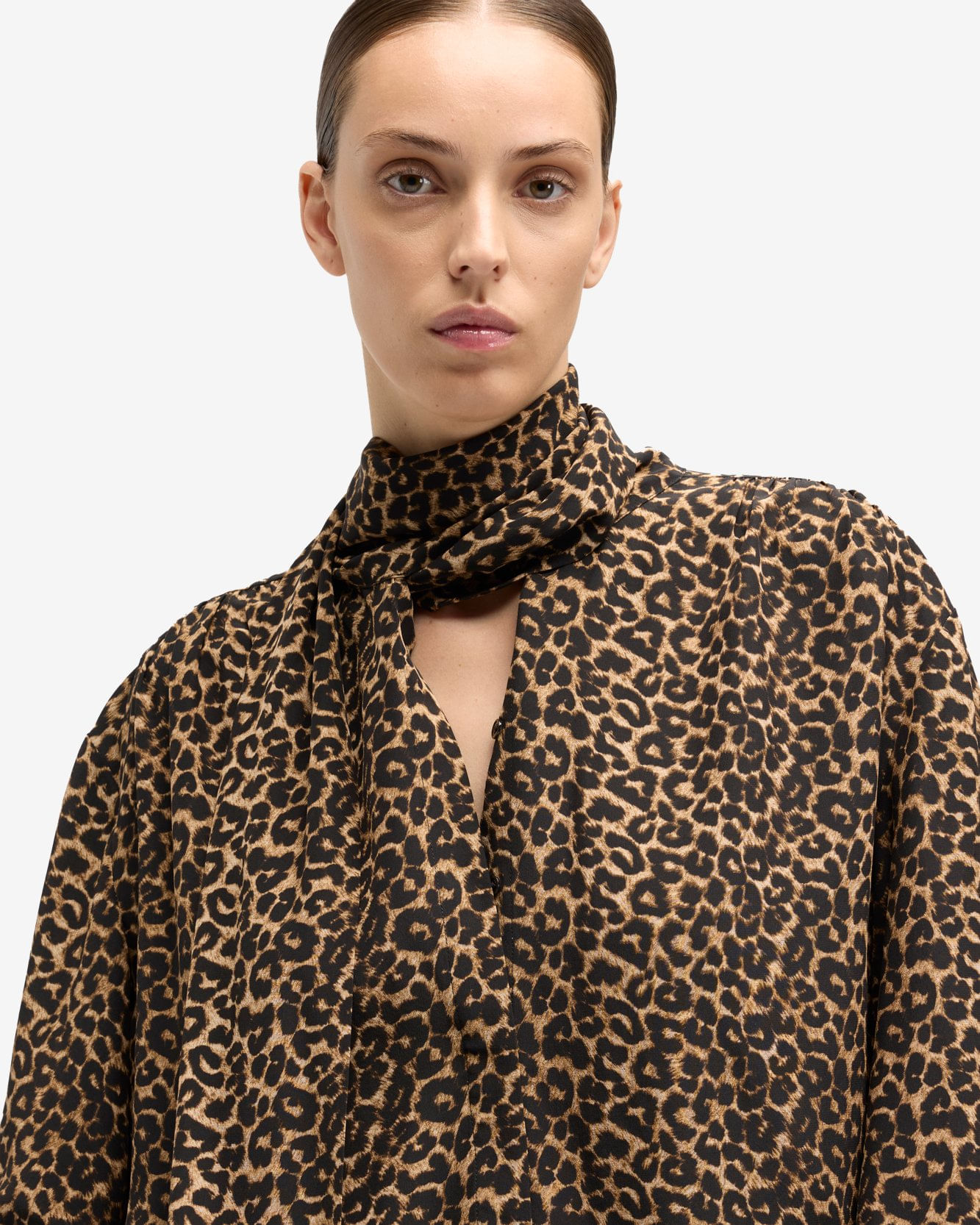 BOW SHIRT SILK LEO PRINT