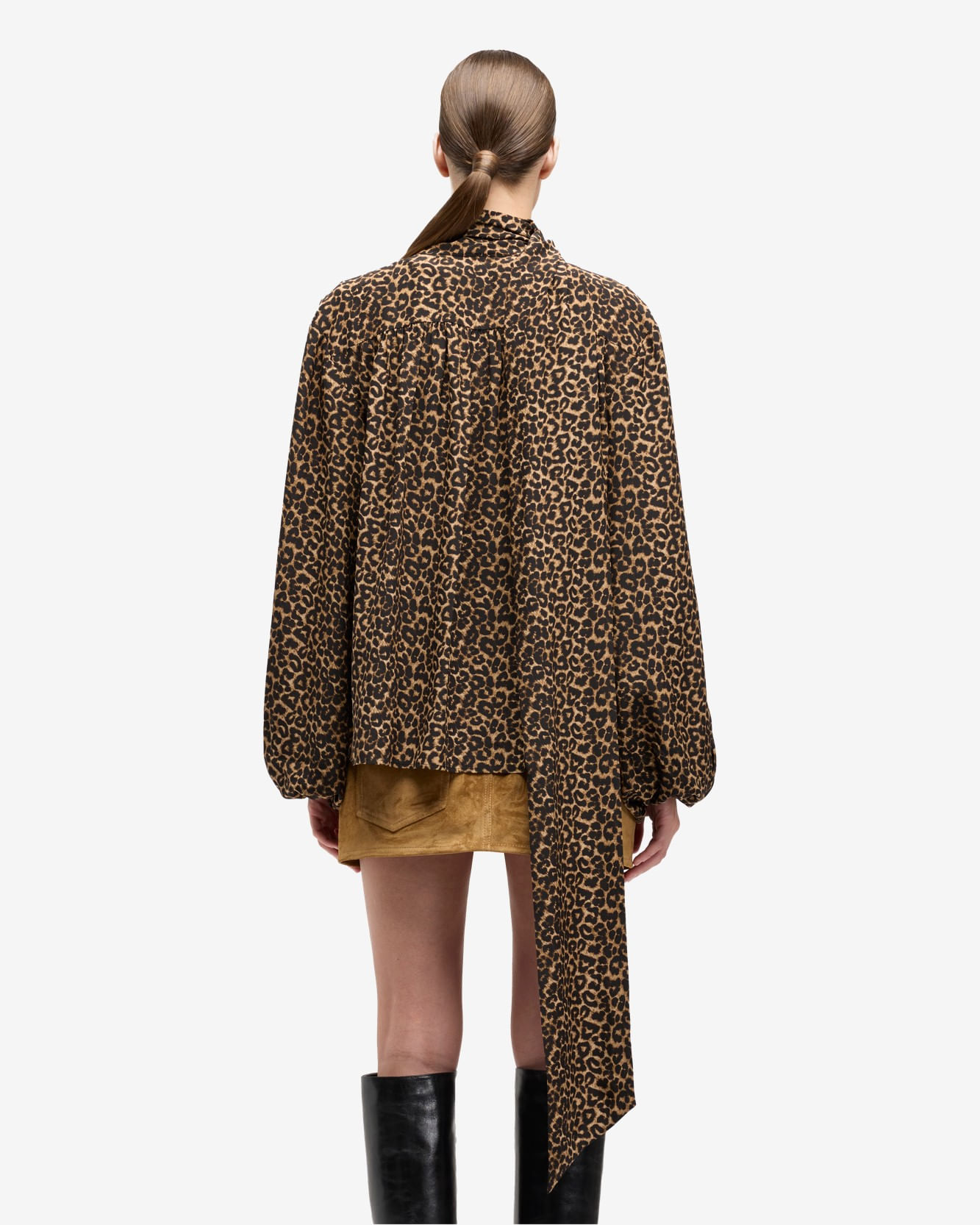 BOW SHIRT SILK LEO PRINT