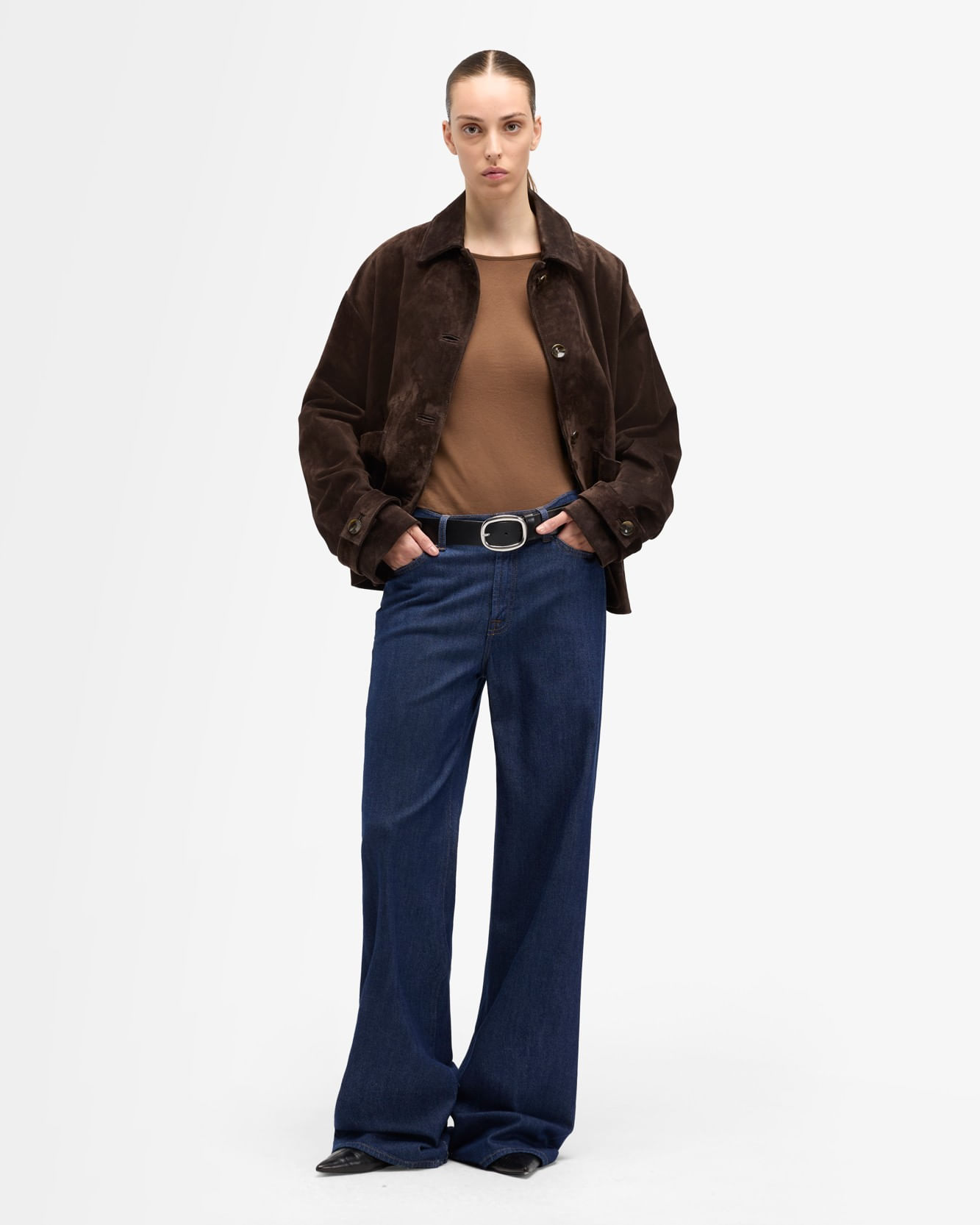 CROPPED CHORE JACKET in Suede COFFEE BEAN