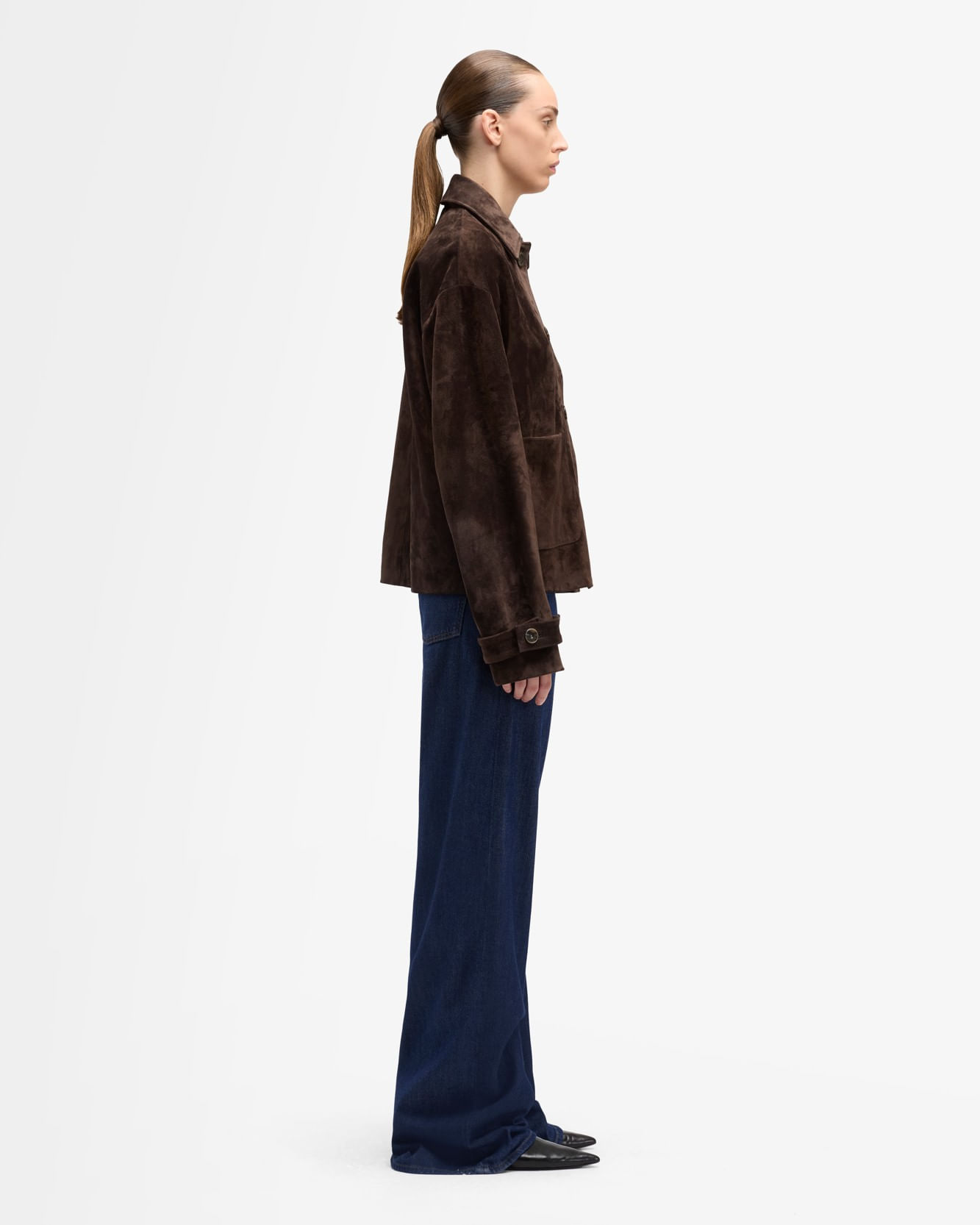 CROPPED CHORE JACKET in Suede COFFEE BEAN