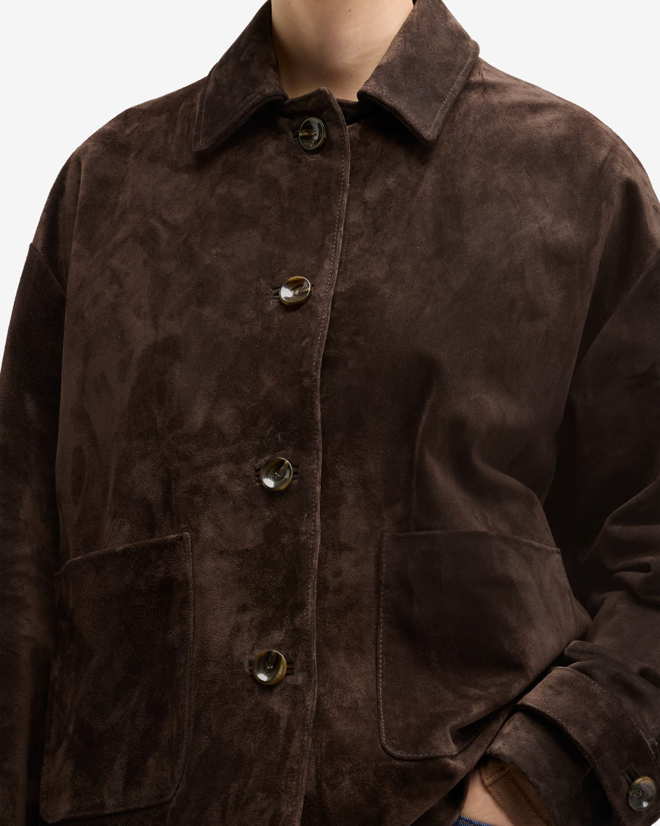 CROPPED CHORE JACKET in Suede COFFEE BEAN
