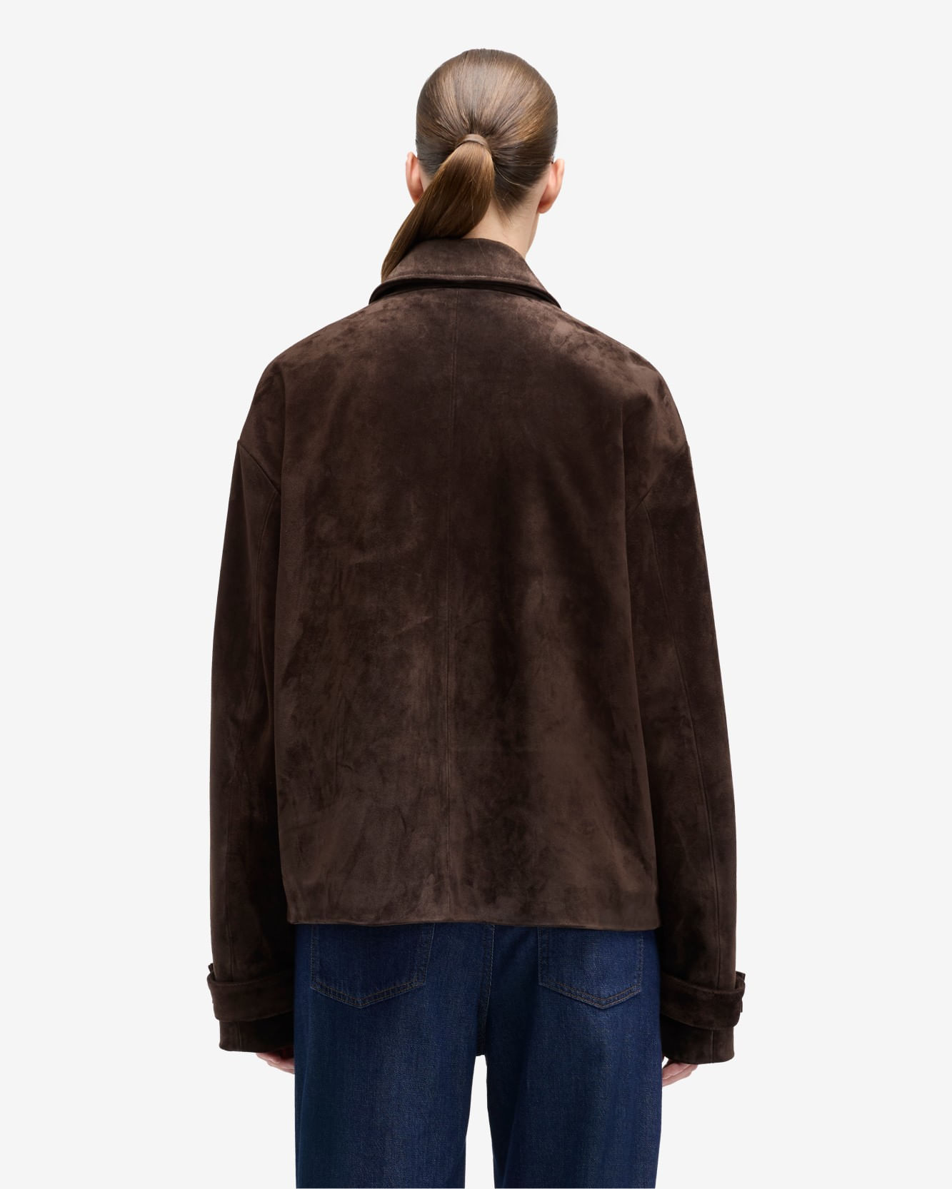 CROPPED CHORE JACKET in Suede COFFEE BEAN