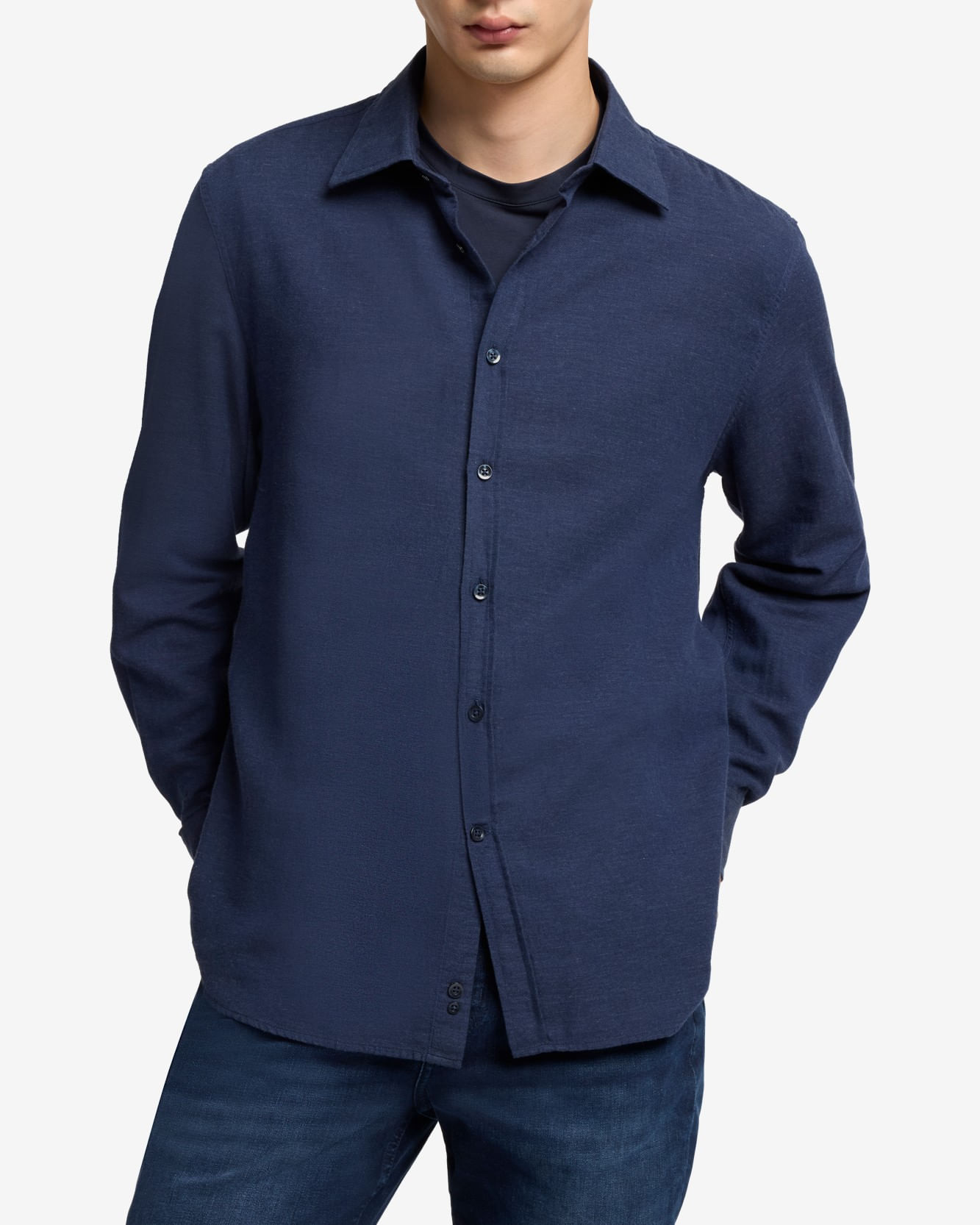 BUTTON UP SHIRT in Cotton Cashmere Navy