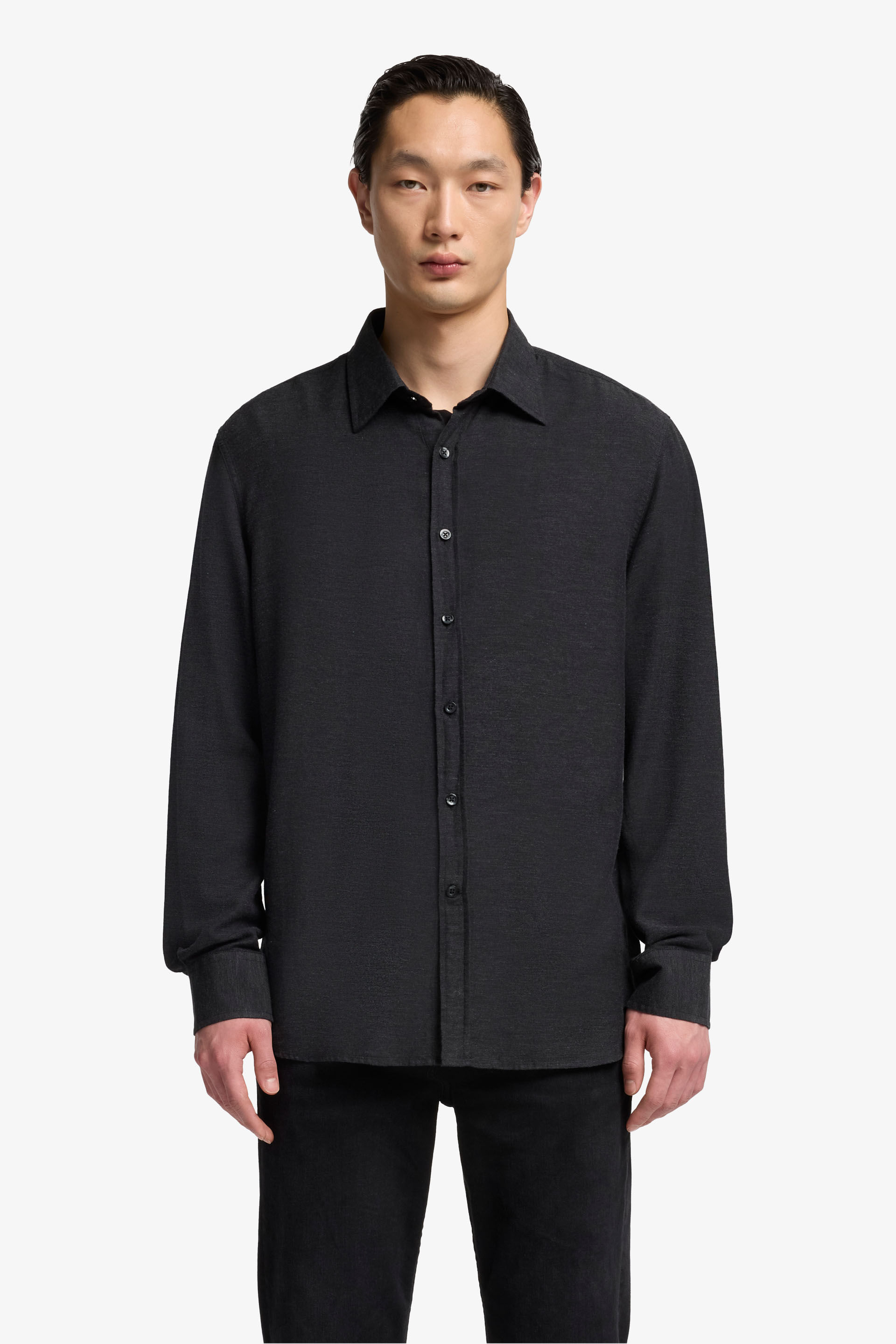 BUTTON UP SHIRT in Cotton Cashmere DARK GREY