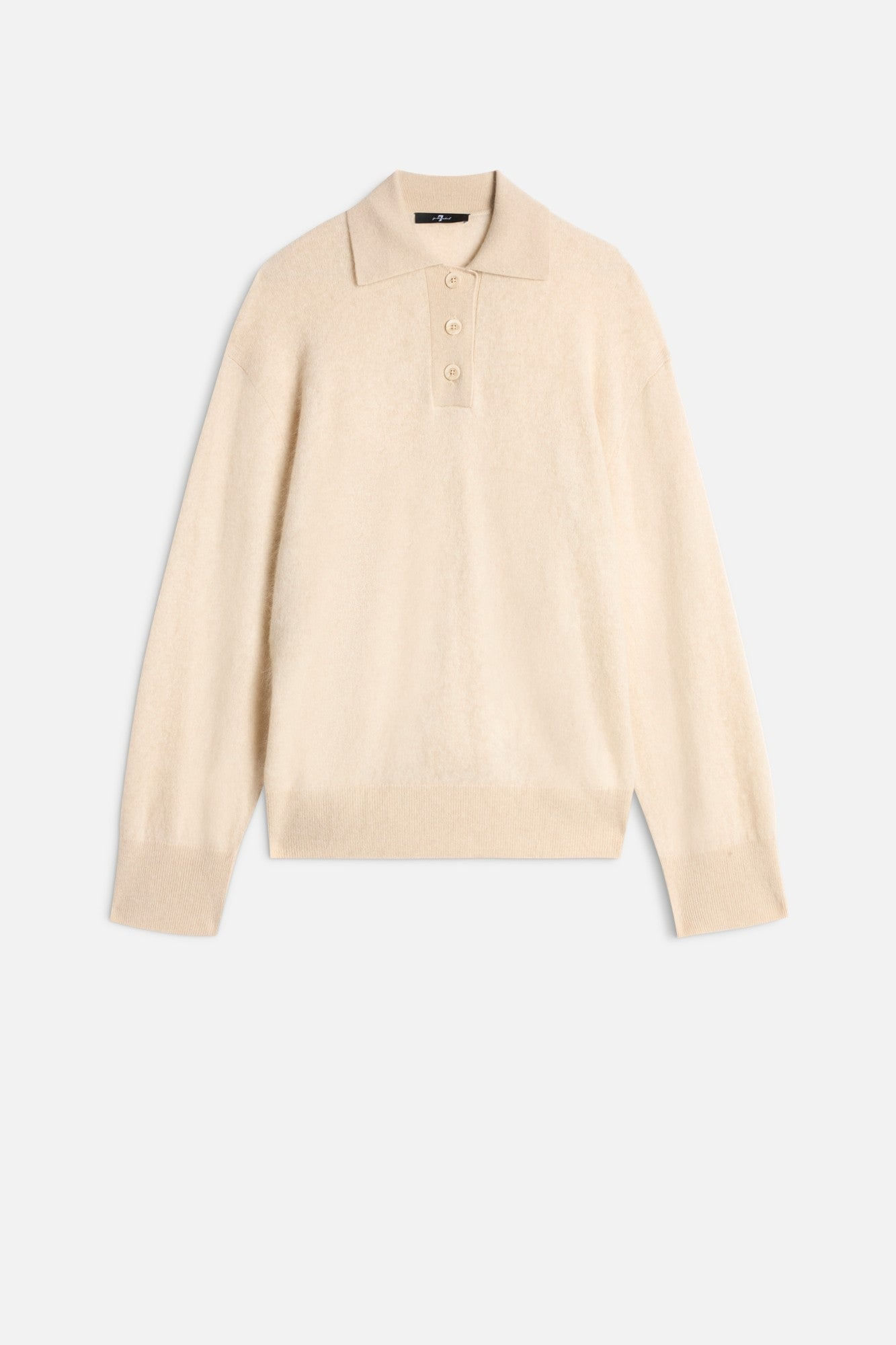 CASHMERE BLEND FUZZY POLO SWEATER IN ICE WHITE