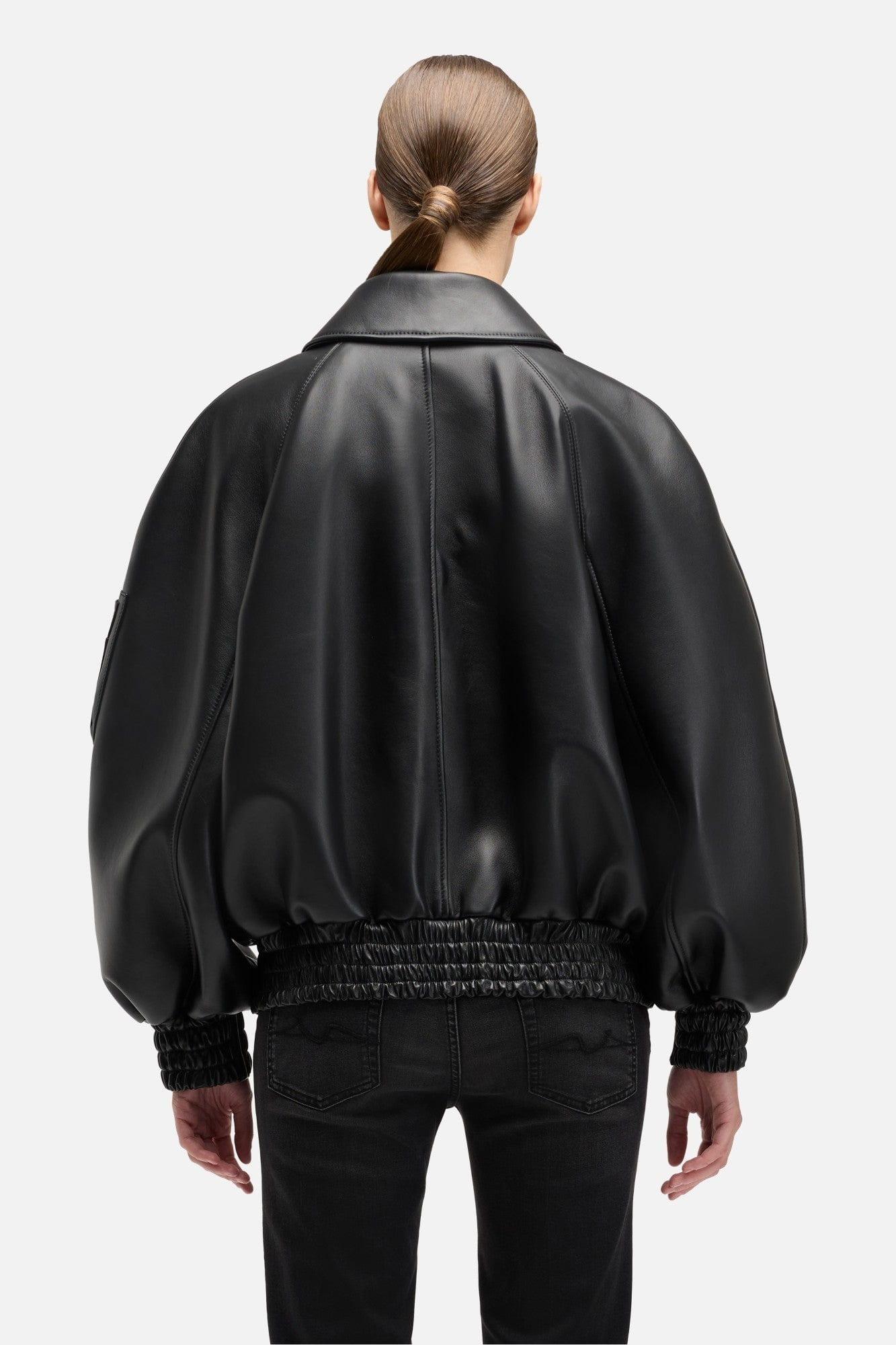 LEATHER BOMBER JACKET IN BLACK