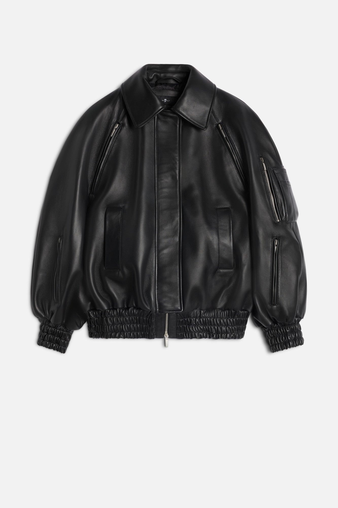 LEATHER BOMBER JACKET IN BLACK