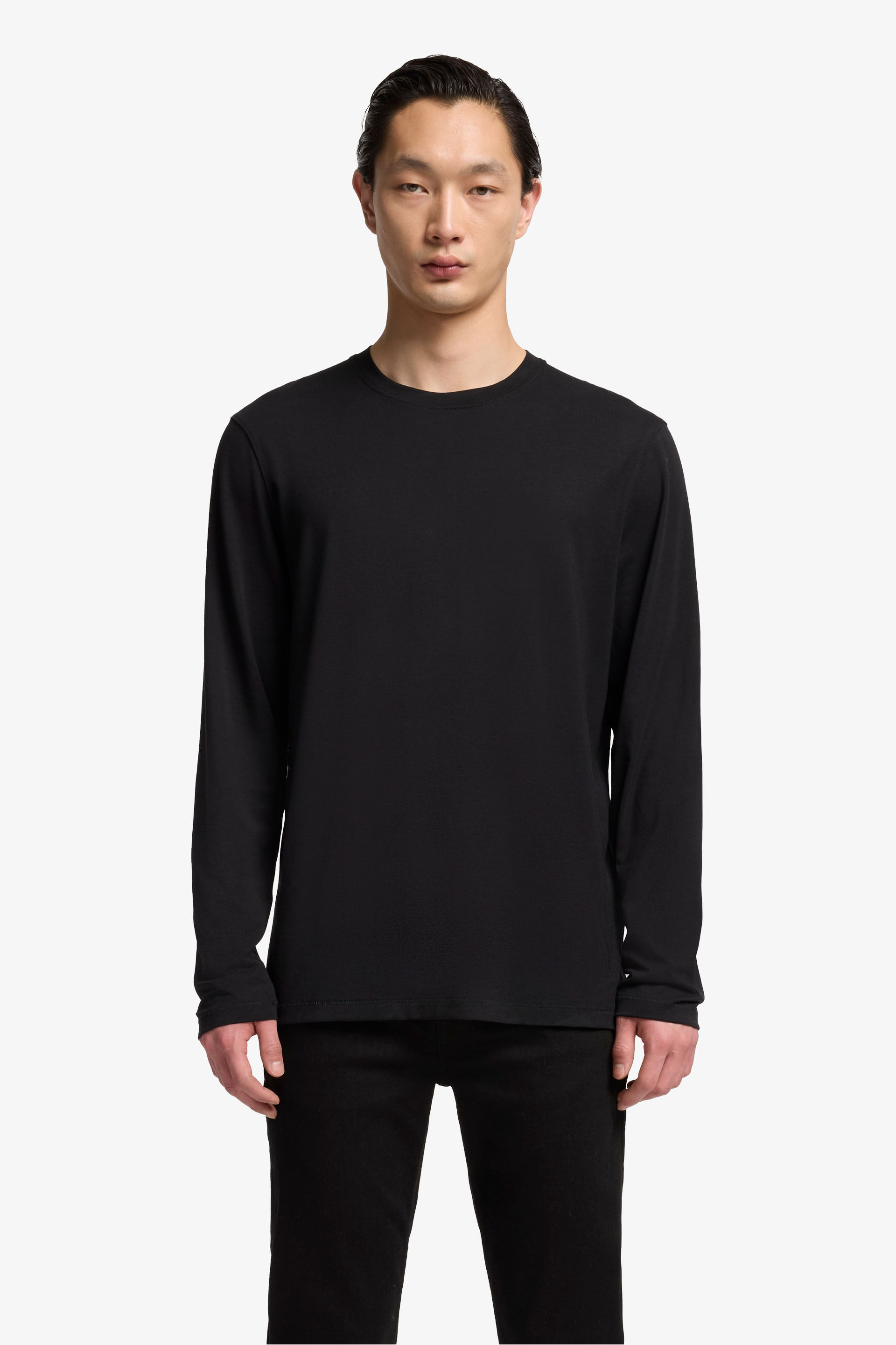 LONG SLEEVE CREWNECK TEE COTTON LYOCELL BLACK