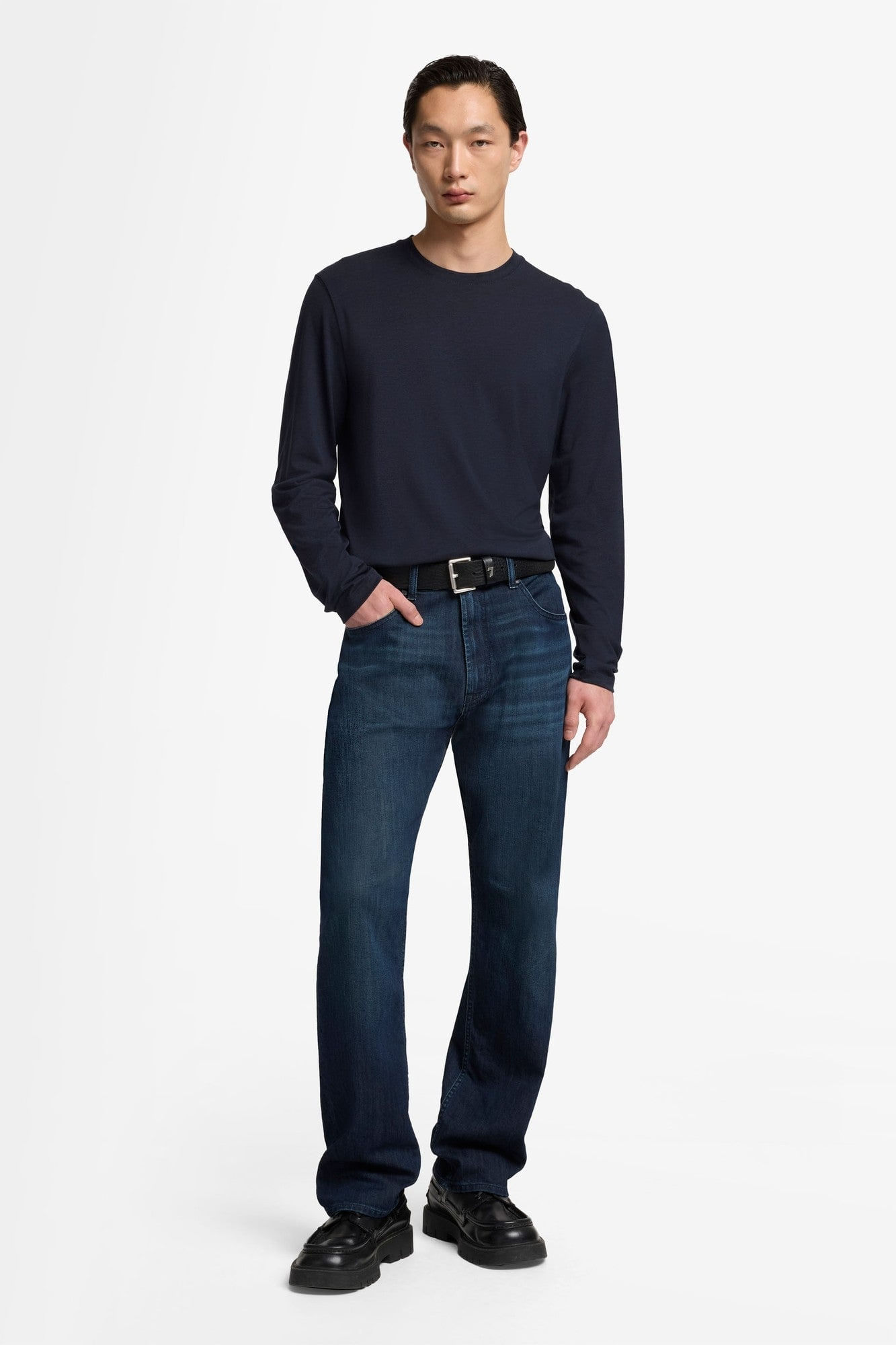 CREWNECK LONG SLEEVE TEE IN LYOCELL NAVY