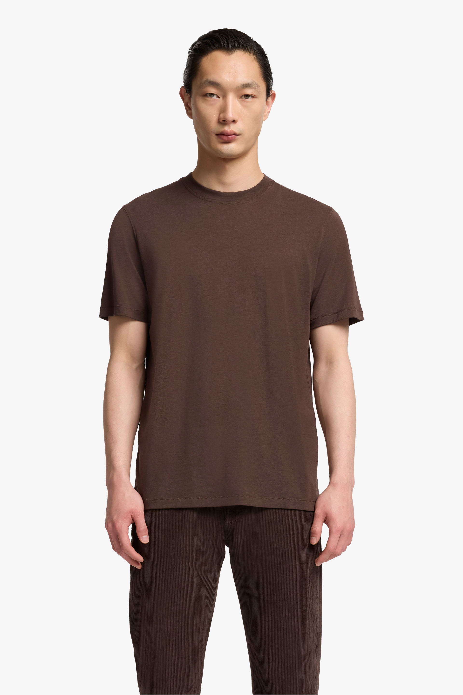 CREWNECK SHORT SLEEVE T-SHRT IN COTTON LYOCELL COFFEE BEAN