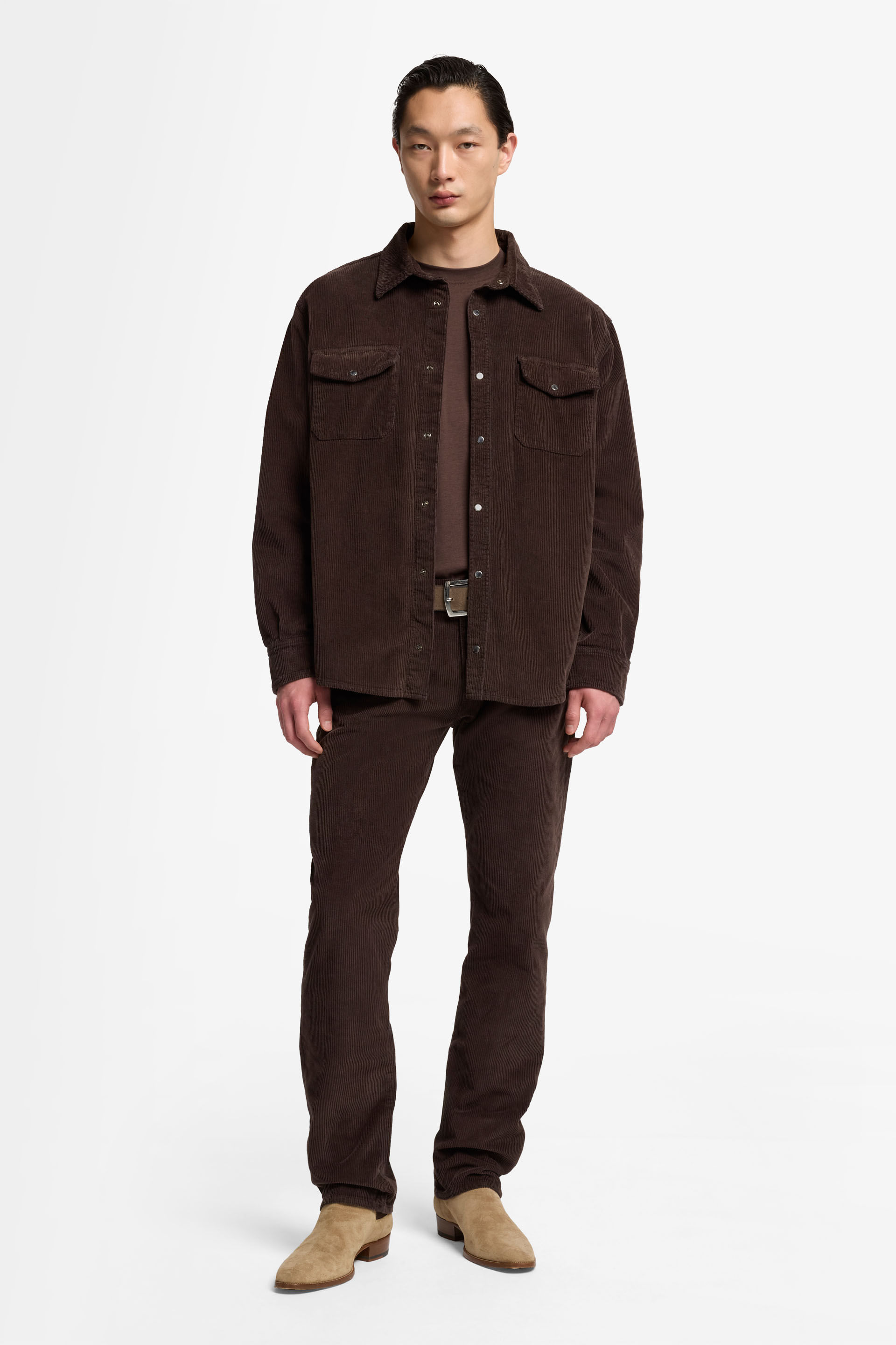 CREWNECK SHORT SLEEVE T-SHRT IN COTTON LYOCELL COFFEE BEAN