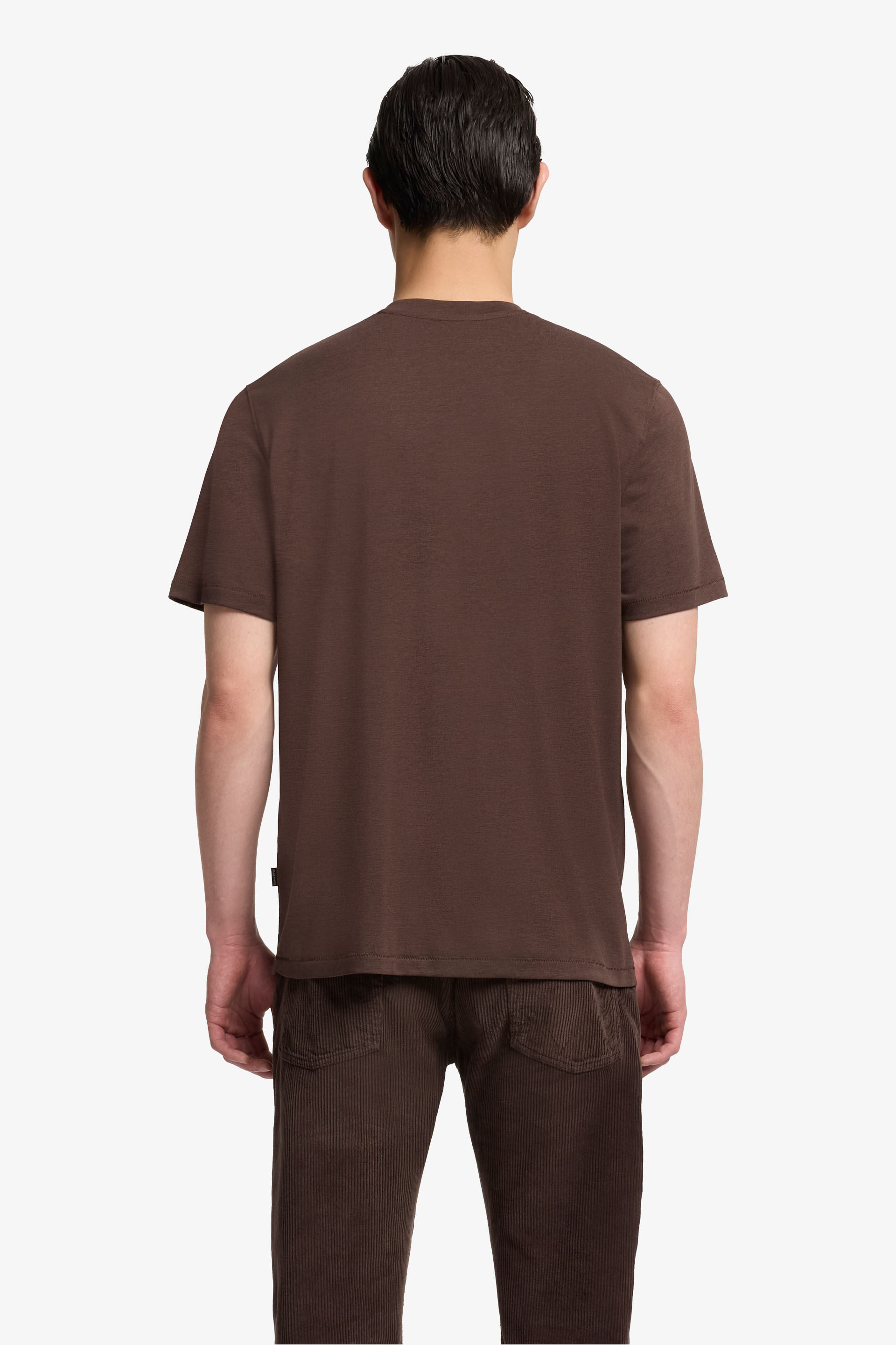 CREWNECK SHORT SLEEVE T-SHRT IN COTTON LYOCELL COFFEE BEAN