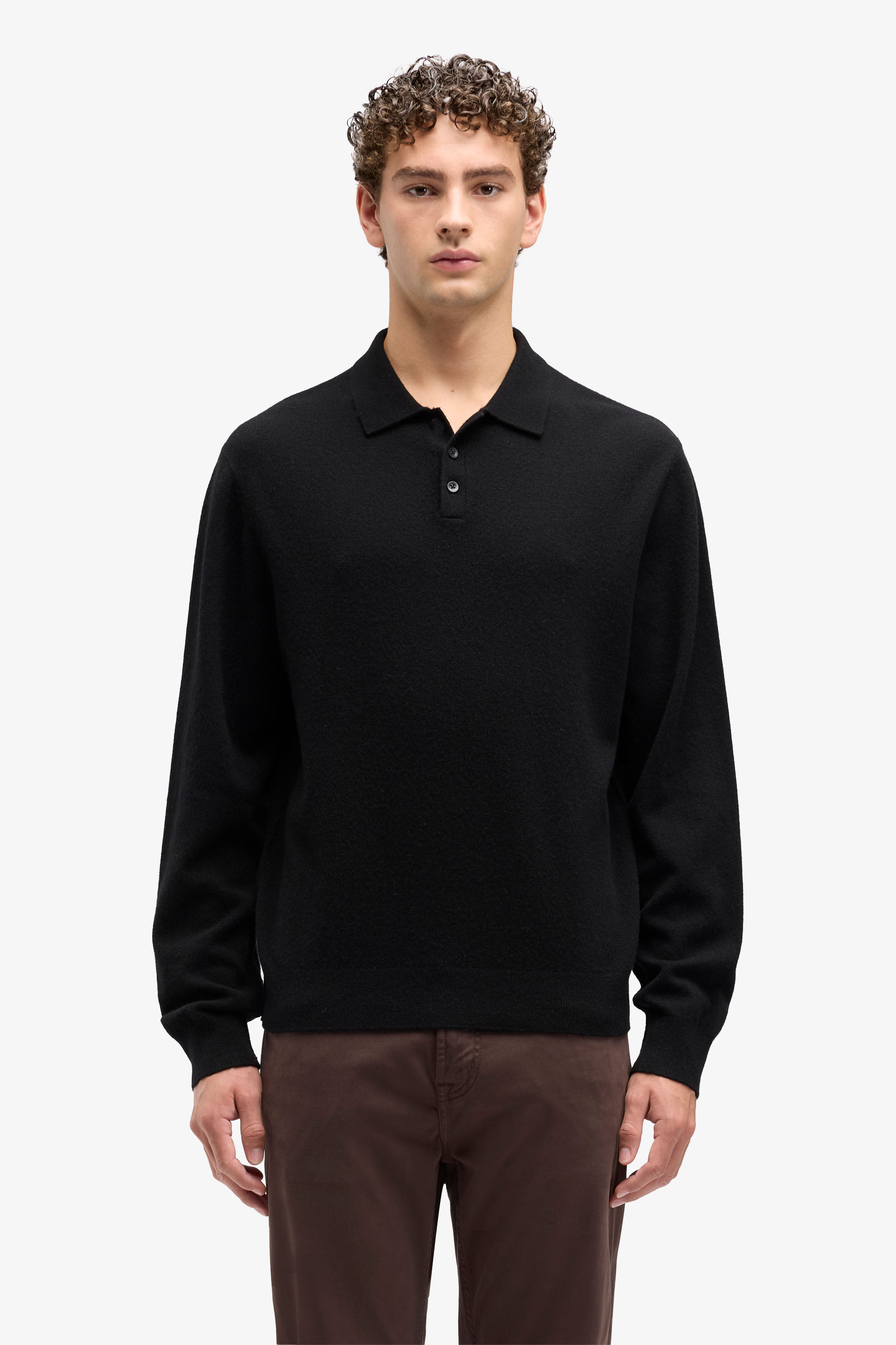 LONG SLEEVE POLO SWEATER CASHMERE COAL
