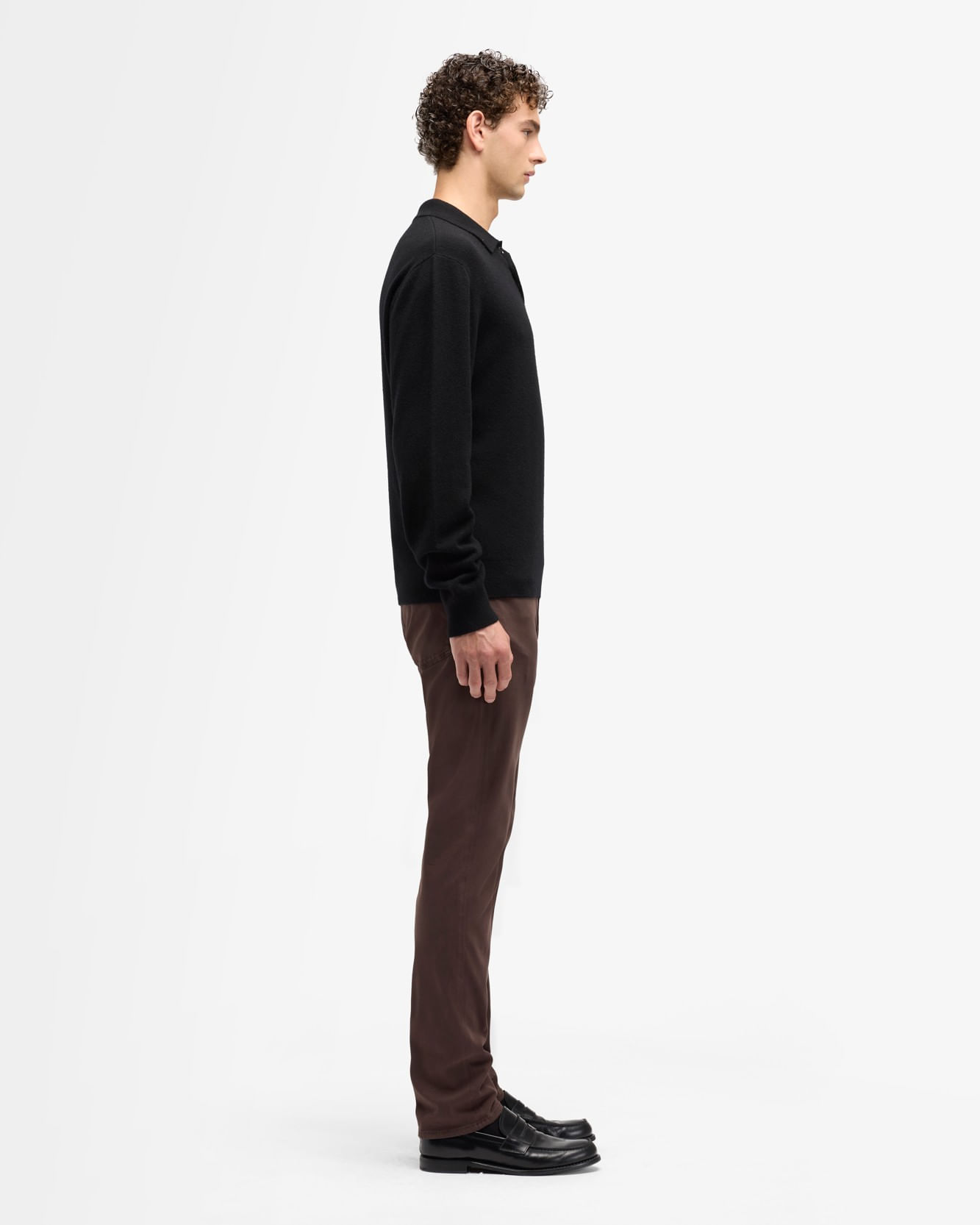 LONG SLEEVE POLO SWEATER CASHMERE COAL