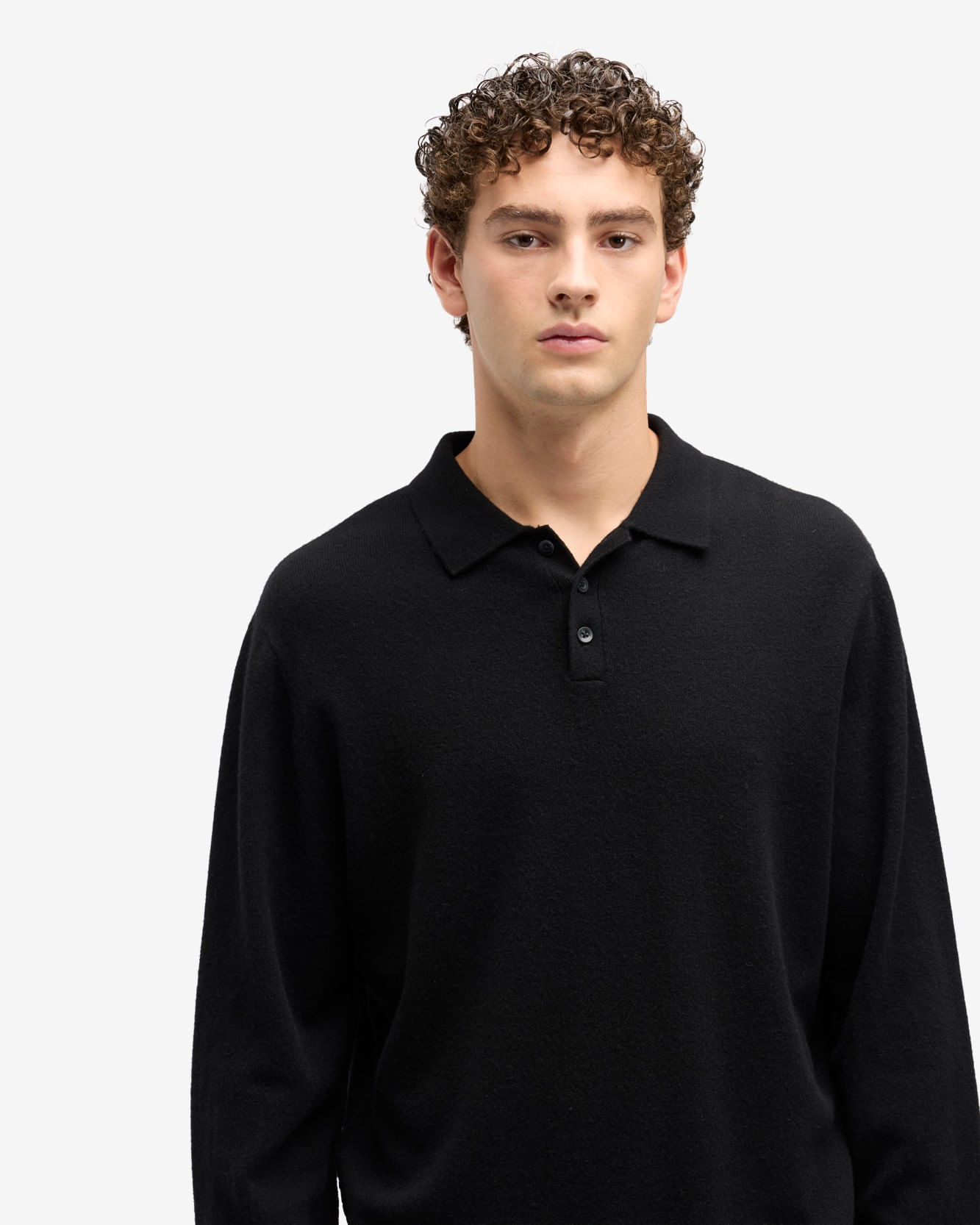 LONG SLEEVE POLO SWEATER CASHMERE COAL