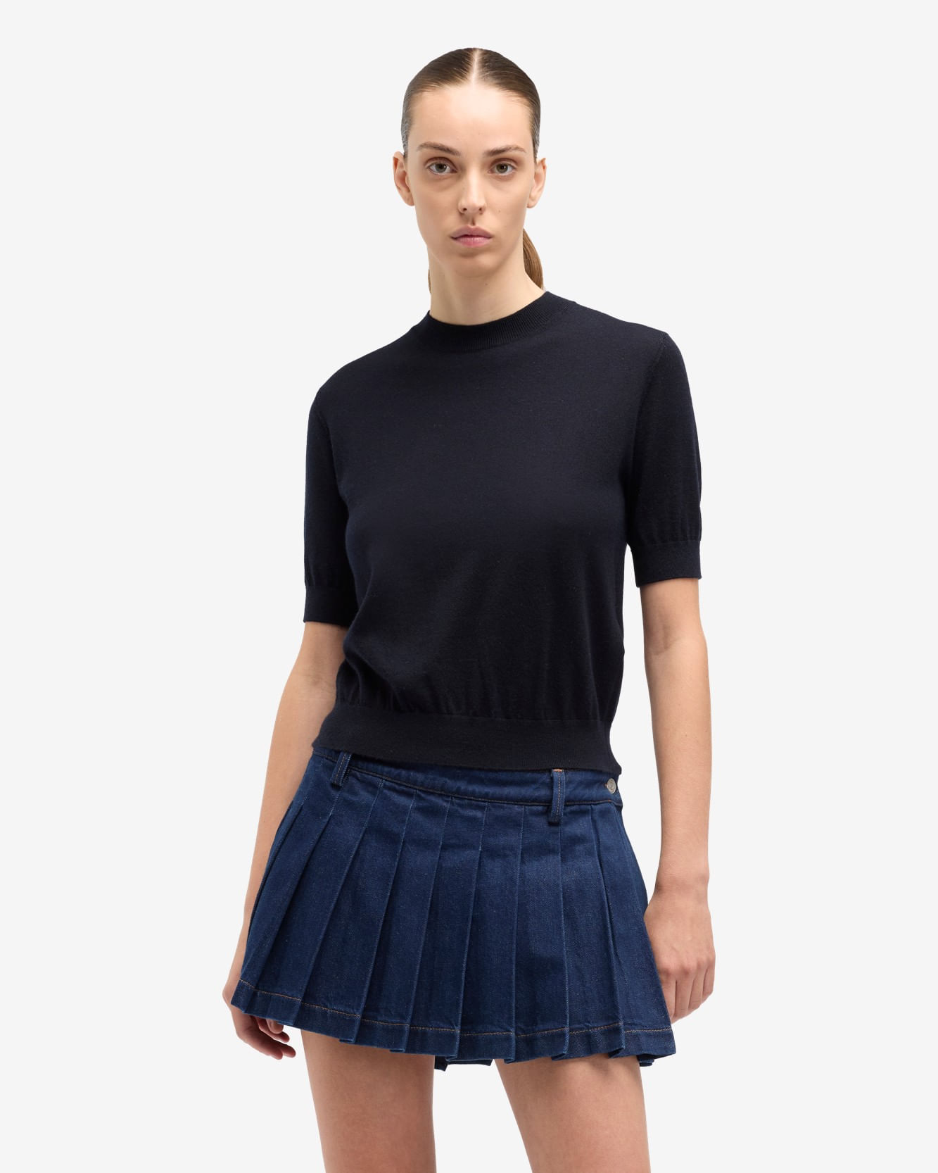 SHORT SLEEVE WOOL BLEND BLACK
