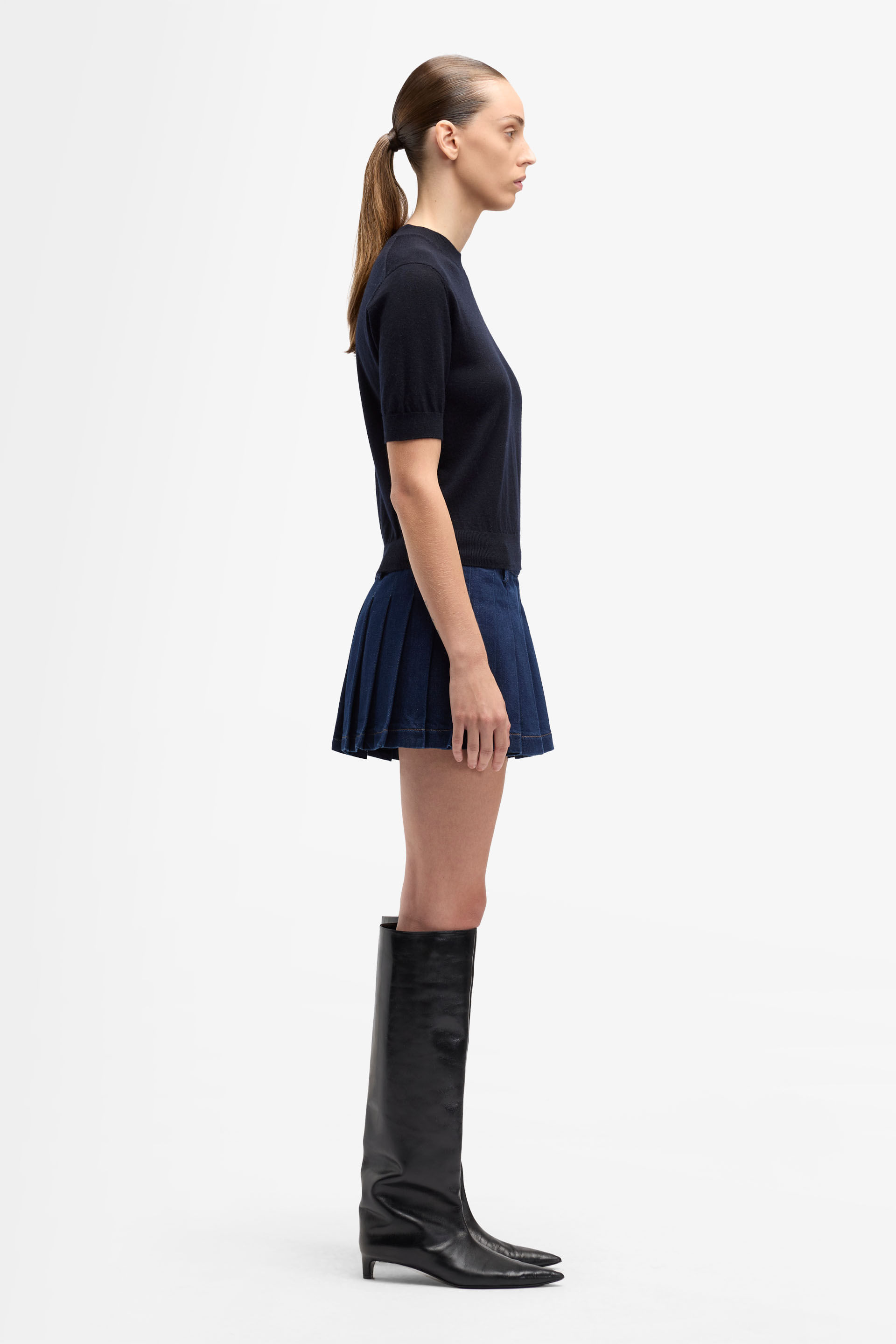 SHORT SLEEVE WOOL BLEND BLACK
