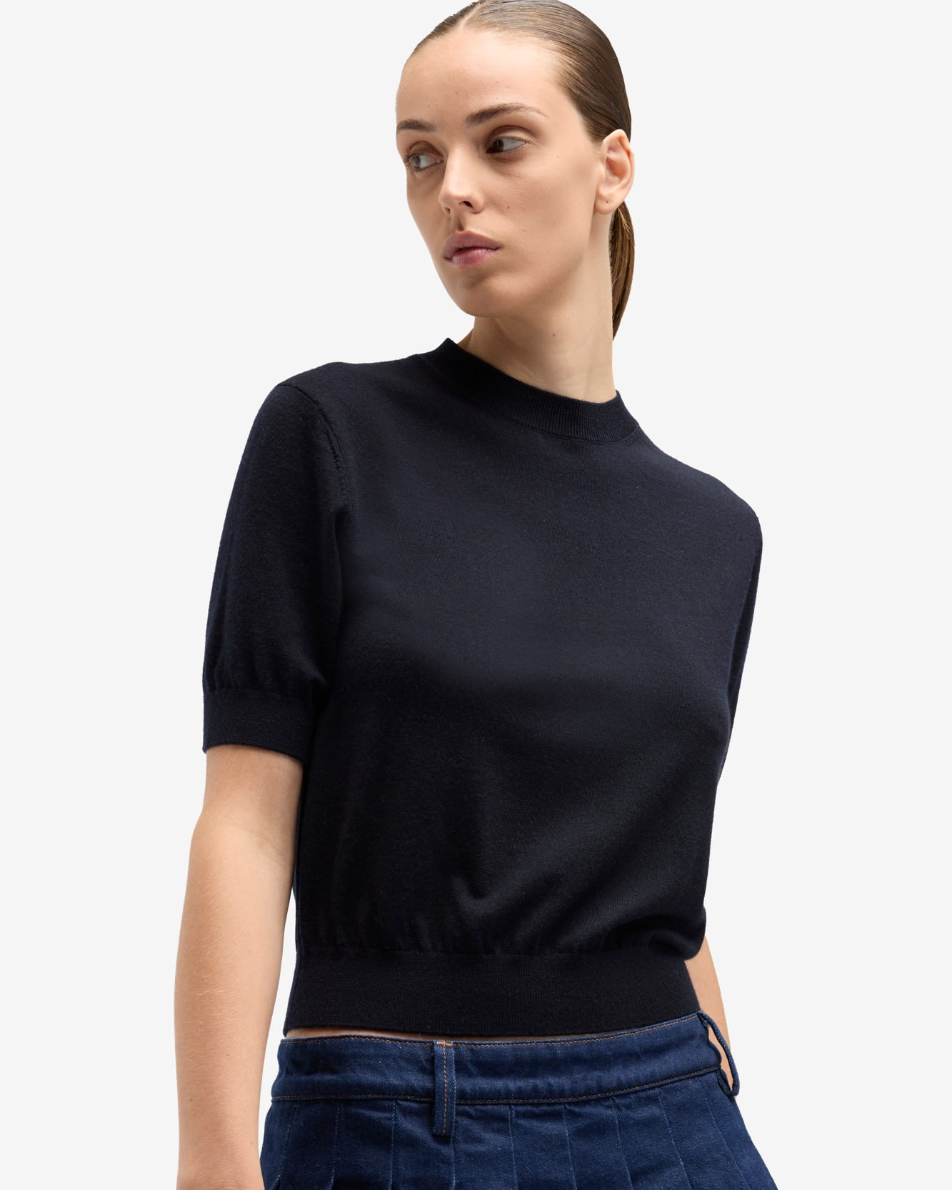 SHORT SLEEVE WOOL BLEND BLACK