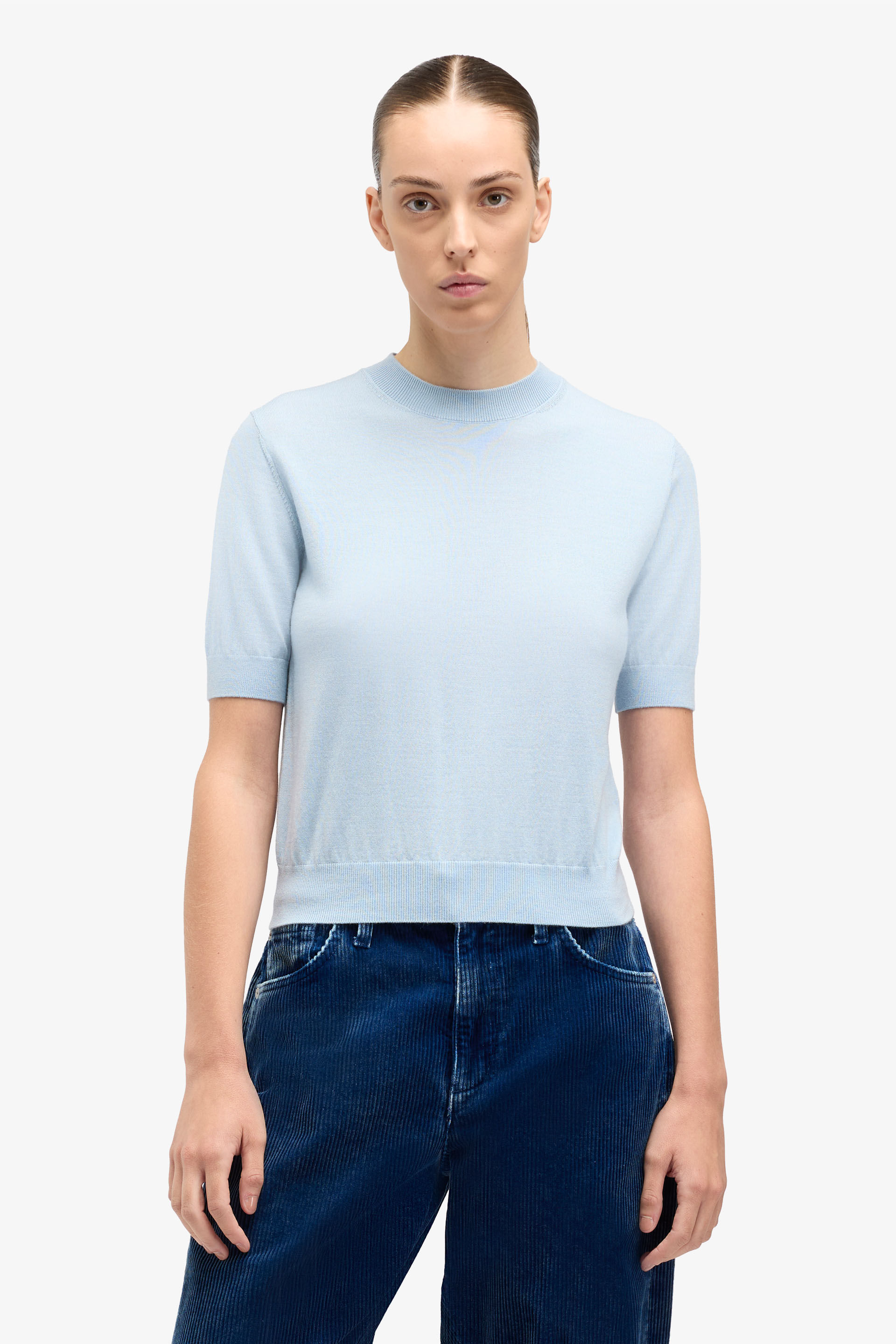 SHORT SLEEVE WOOL BLEND CIELO