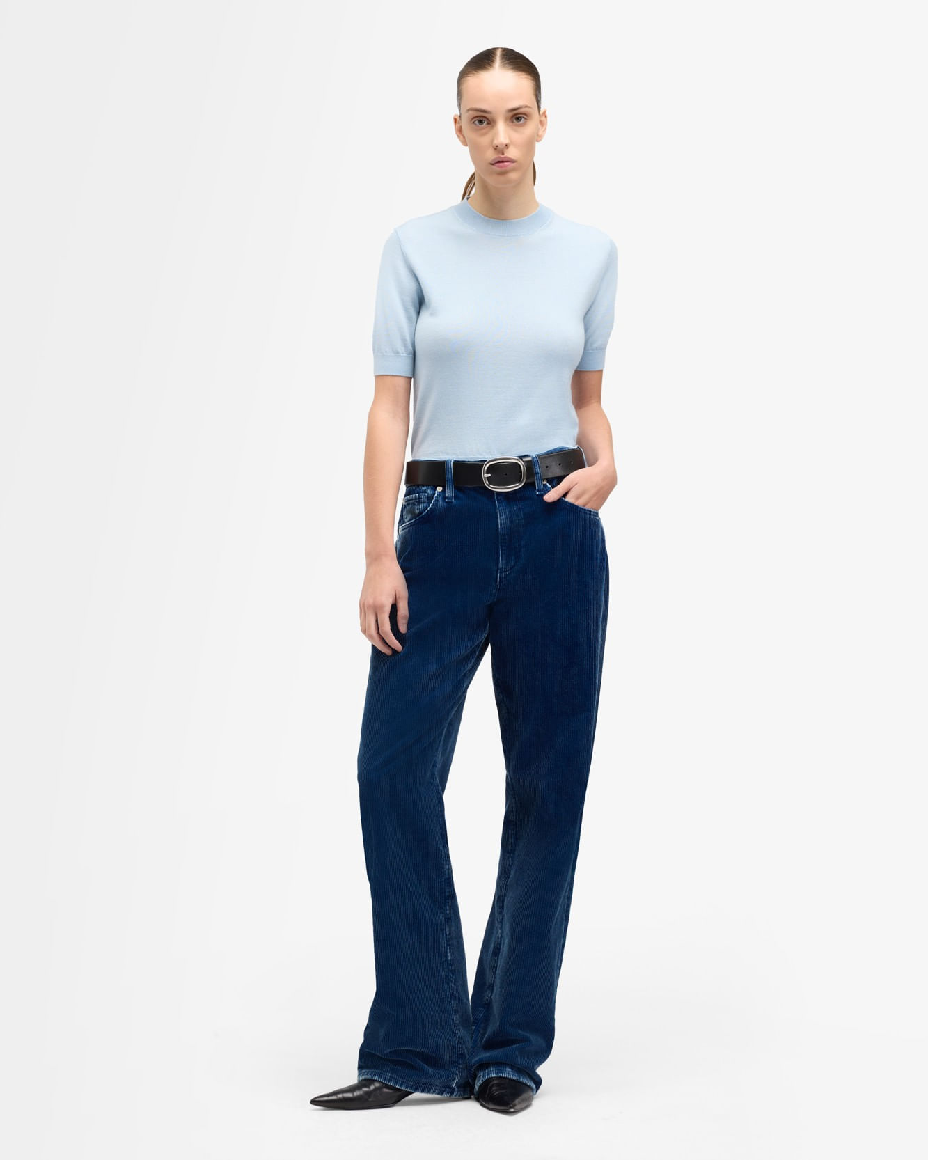 SHORT SLEEVE WOOL BLEND CIELO