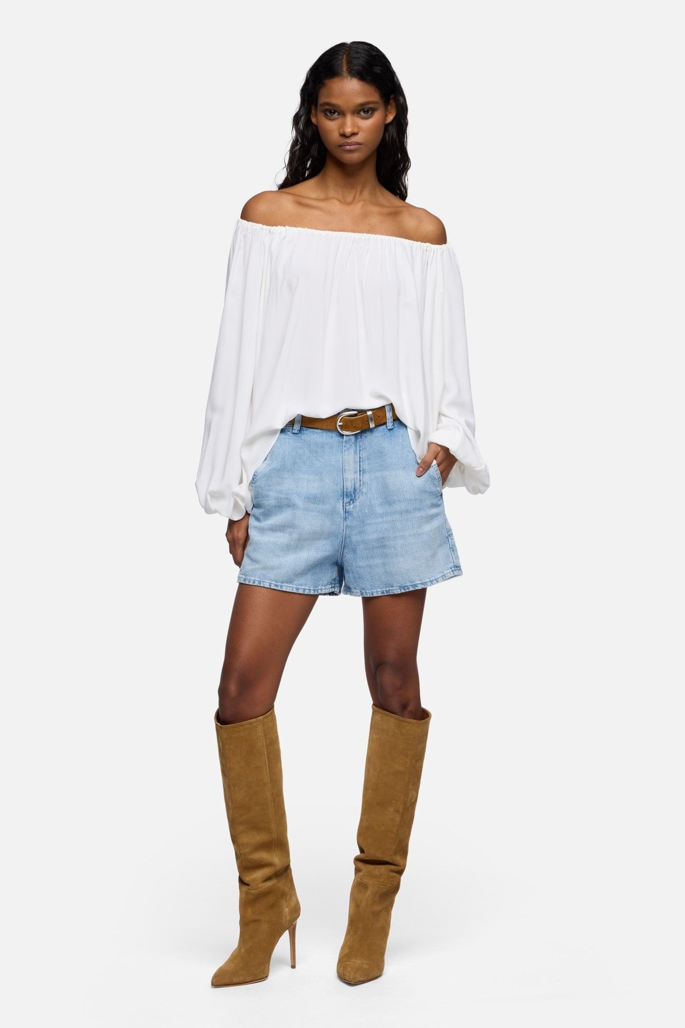OFF SHOULDERS BLOUSE SILK OPTICAL WHITE
