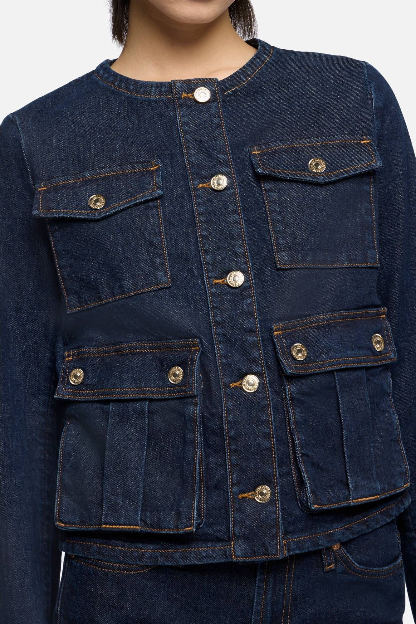 COLLARLESS JACKET RINSED INDIGO