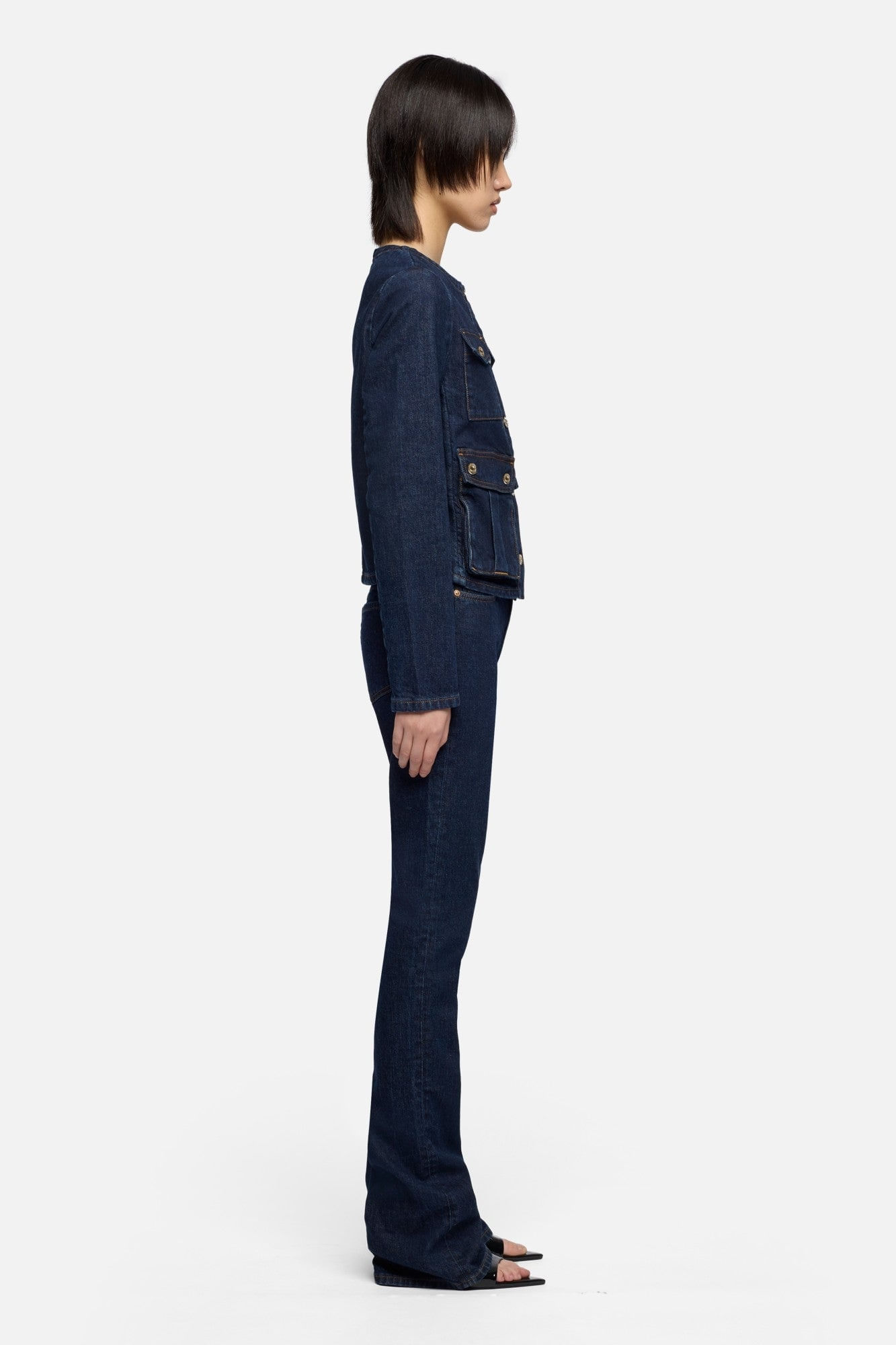 COLLARLESS JACKET RINSED INDIGO