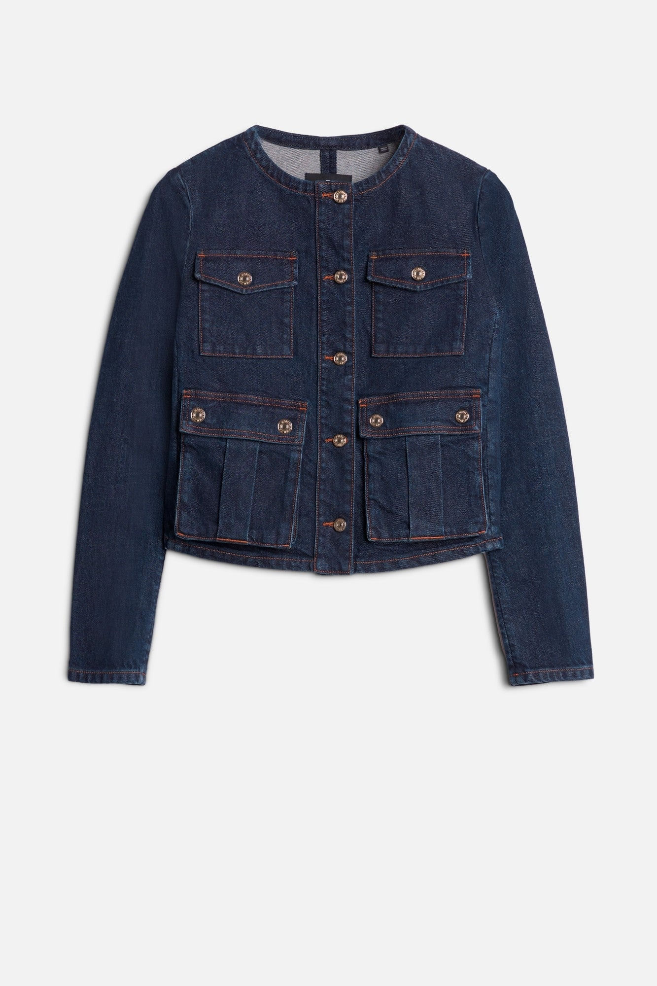 COLLARLESS JACKET RINSED INDIGO