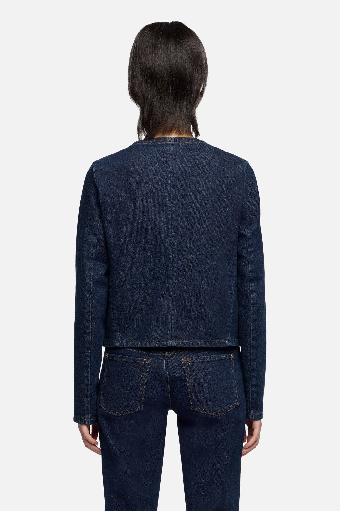 COLLARLESS JACKET RINSED INDIGO