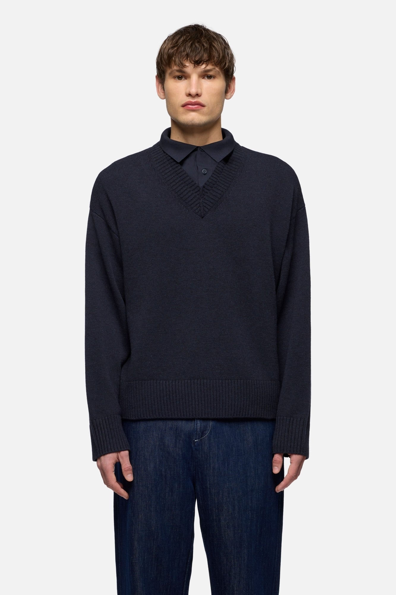 DOUBLE V-NECK SWEATER WOOL BLEND MID