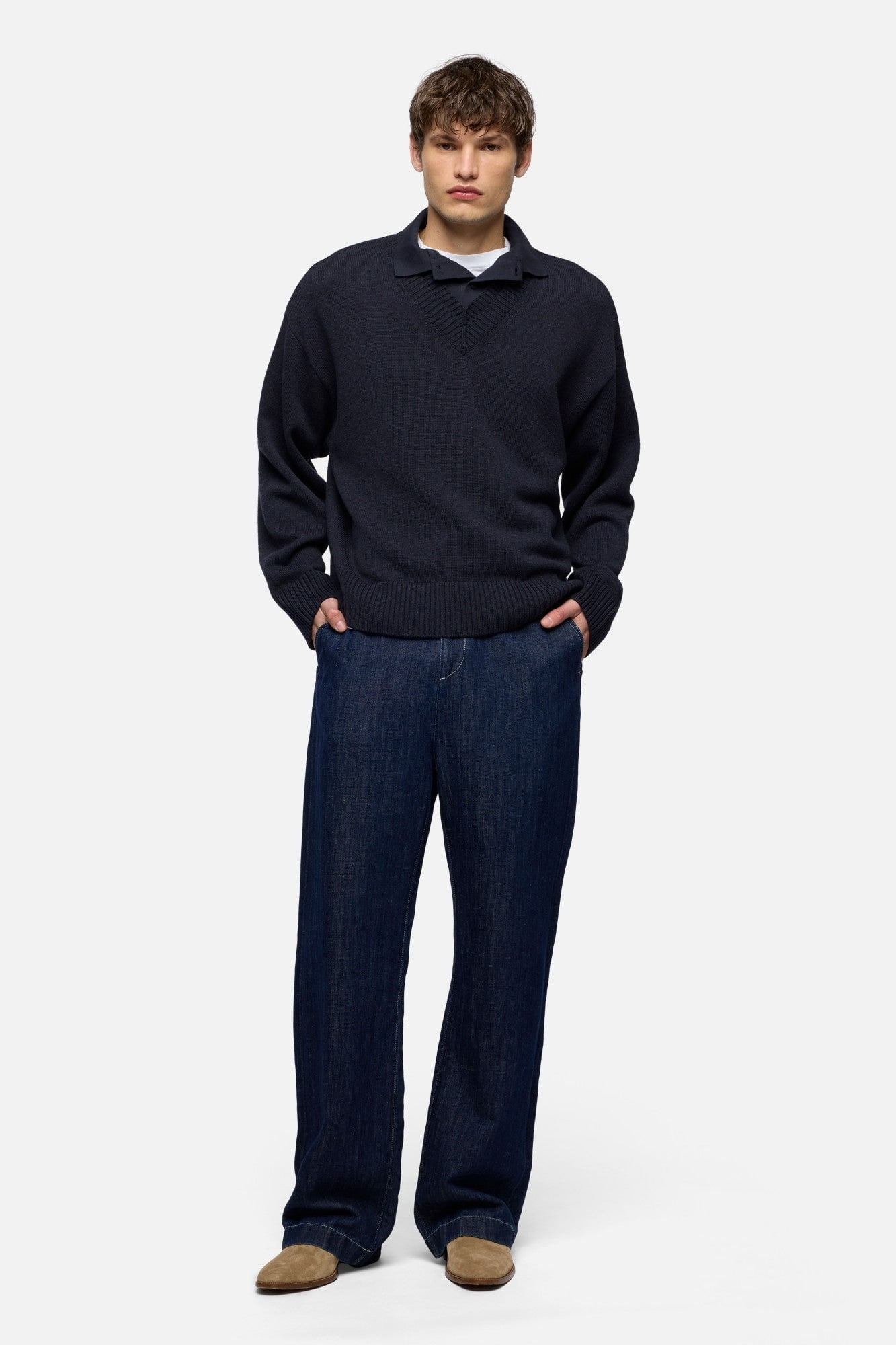 DOUBLE V-NECK SWEATER WOOL BLEND MID
