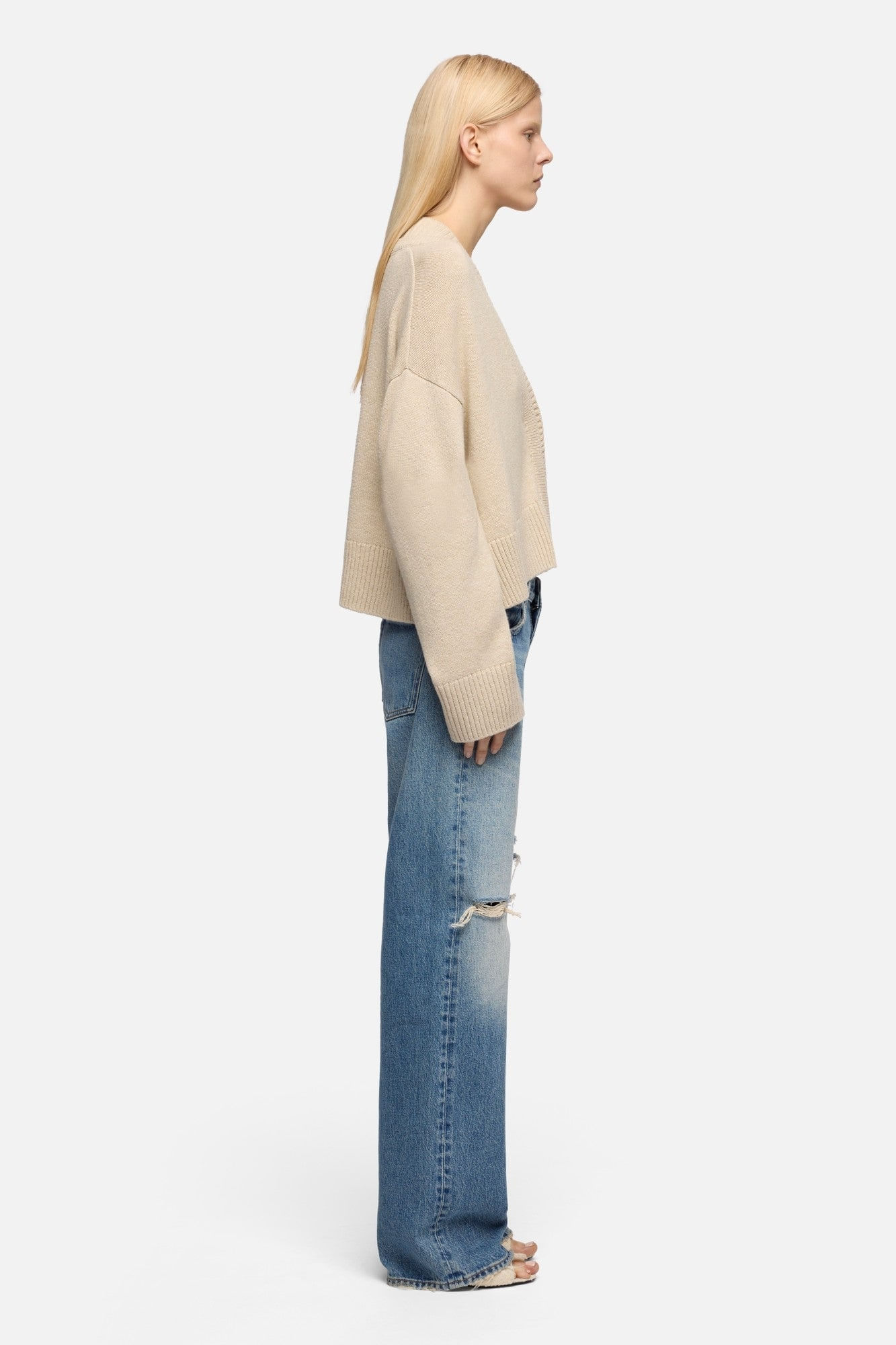 DOUBLE CARDIGAN WOOL BLEND MOONBEAM