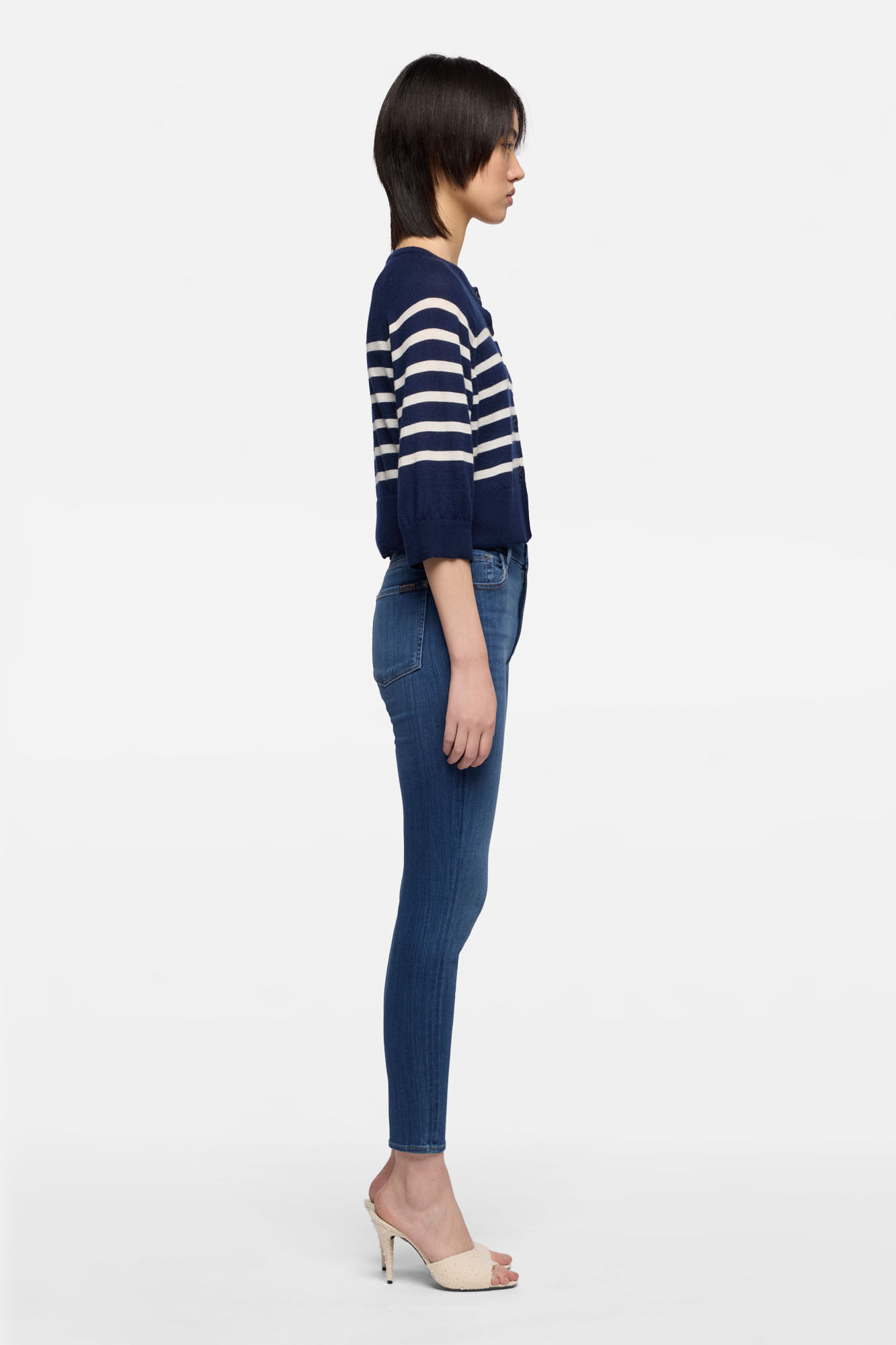 BUBBLE CARDIGAN CASHMERE STRIPES INK