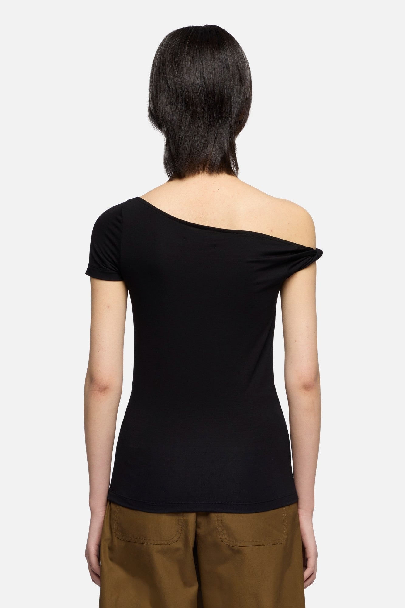 TWISTED SHOULDER TEE LYOCELL BLACK