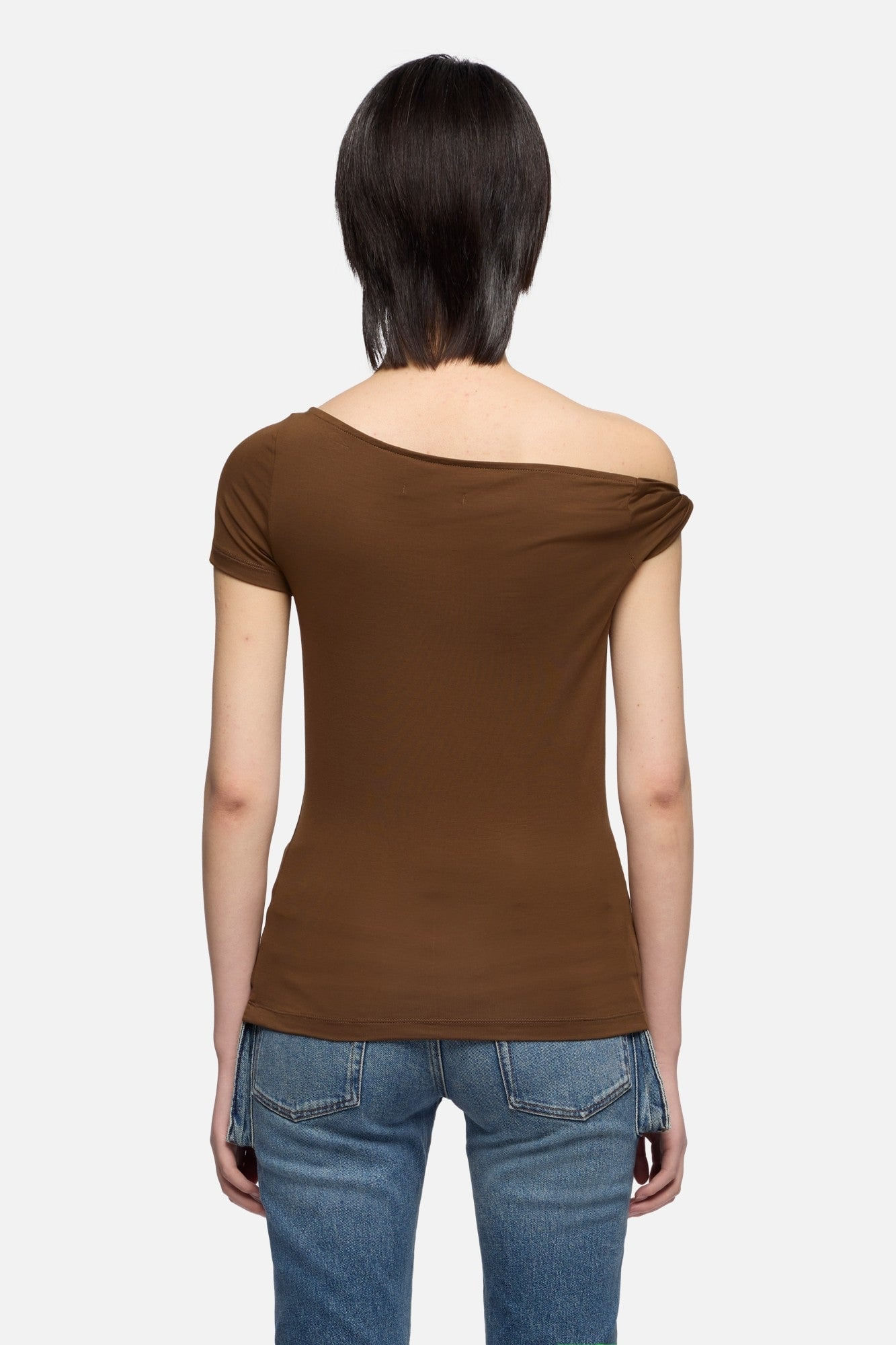 TWISTED SHOULDER TEE LYOCELL TOFFEE