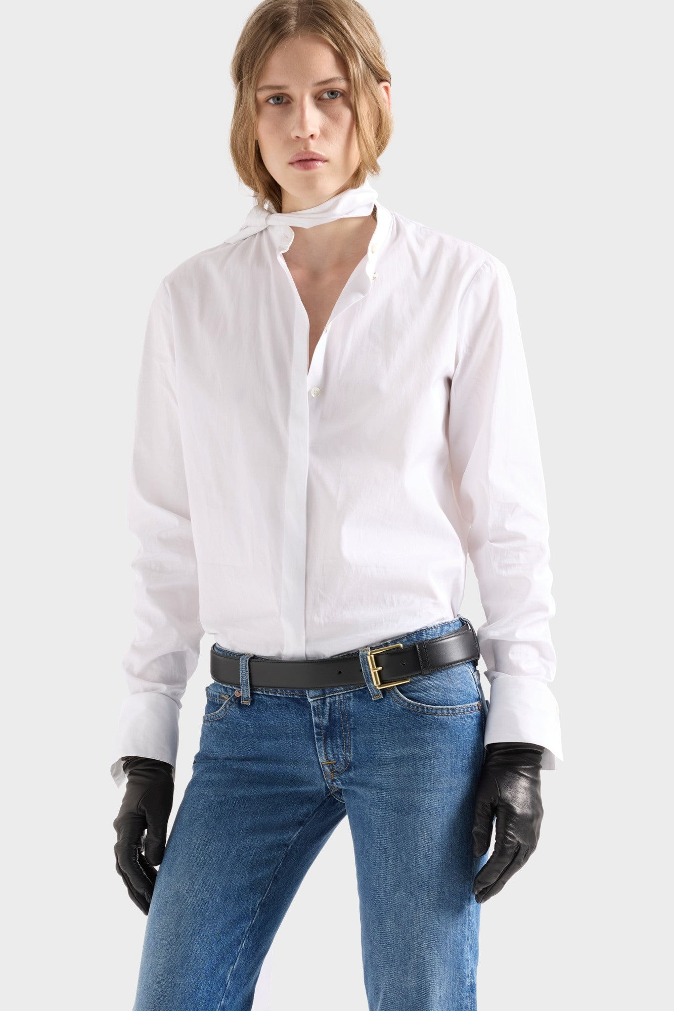 LONG SLEEVE BOW SHIRT IN POPLIN OFF-WHITE
