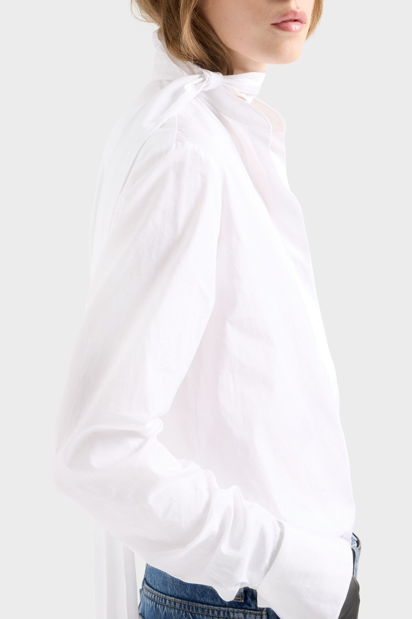 LONG SLEEVE BOW SHIRT IN POPLIN OFF-WHITE