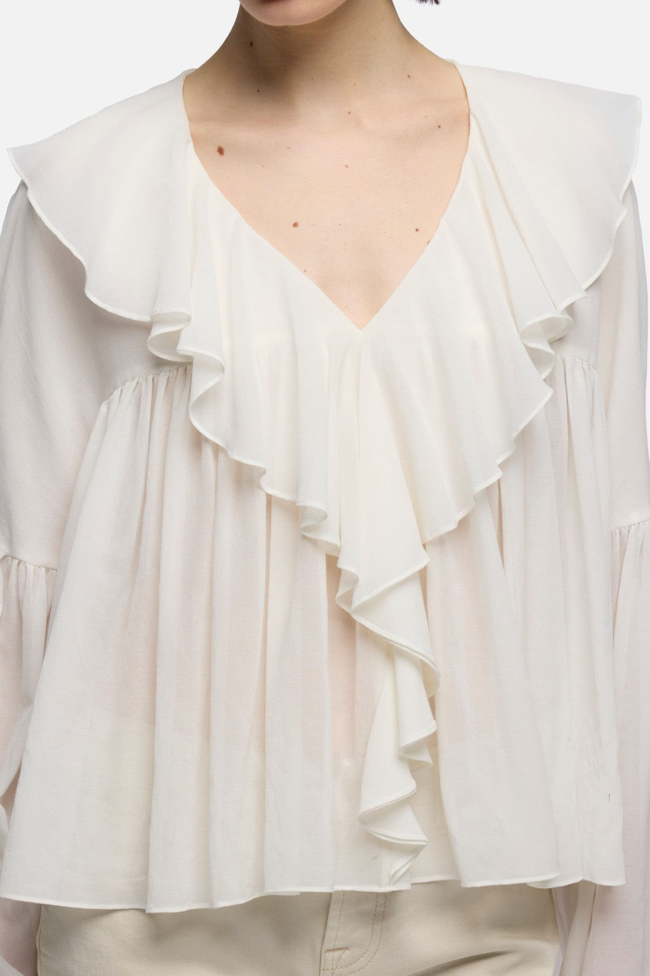FLOWY LONG SLEEVE BLOUSE IN SILK BLEND COTTON IVORY