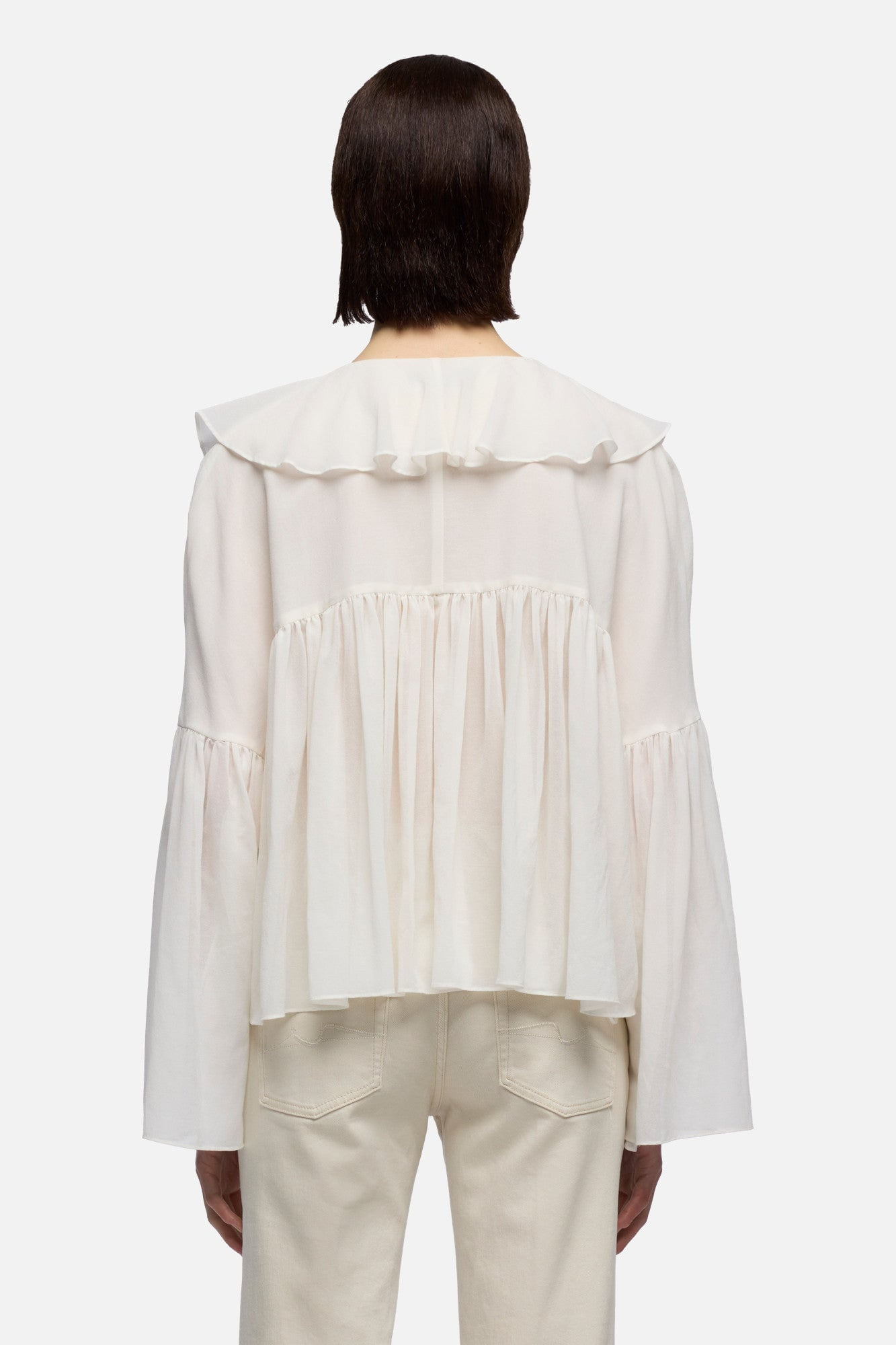 FLOWY LONG SLEEVE BLOUSE IN SILK BLEND COTTON IVORY